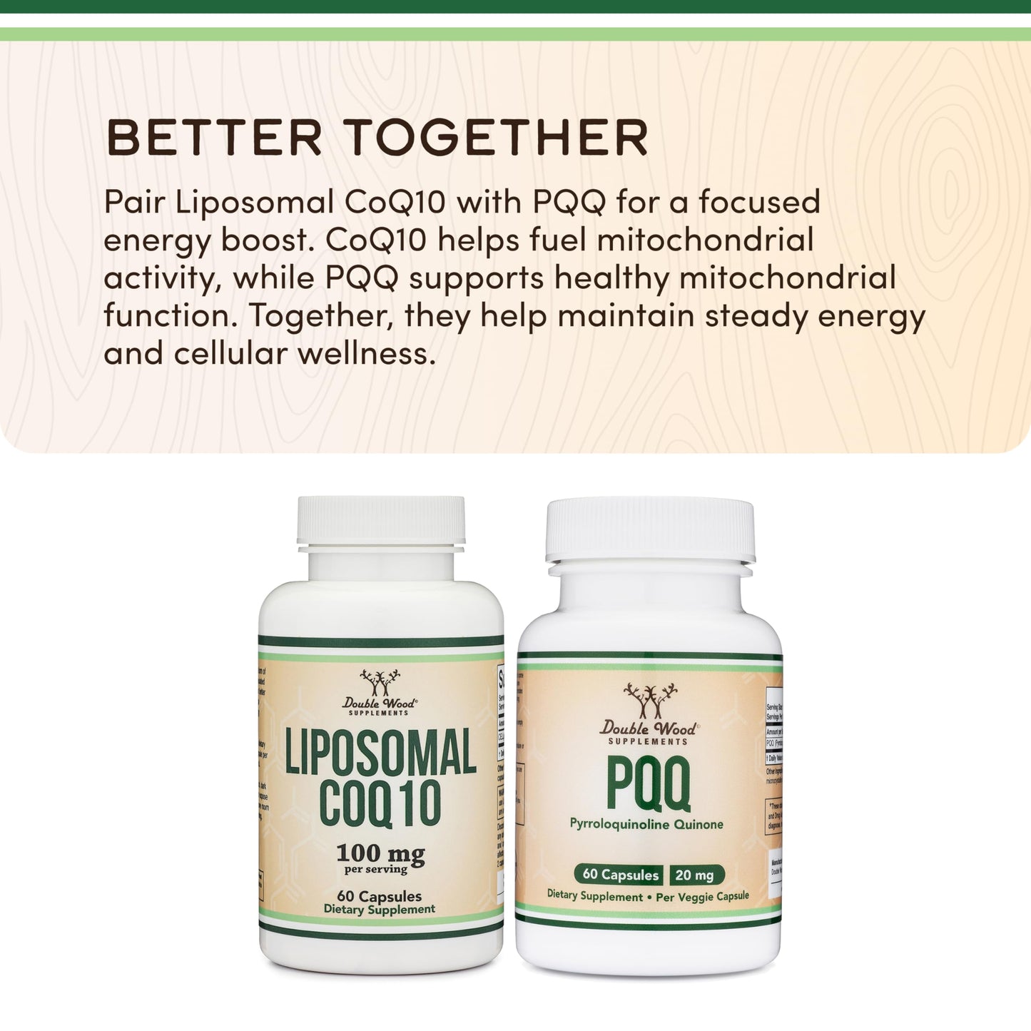 Double Wood Supplements Liposomal CoQ10 100mg CELLg8, Energy + Heart Health Support, 60 Capsules