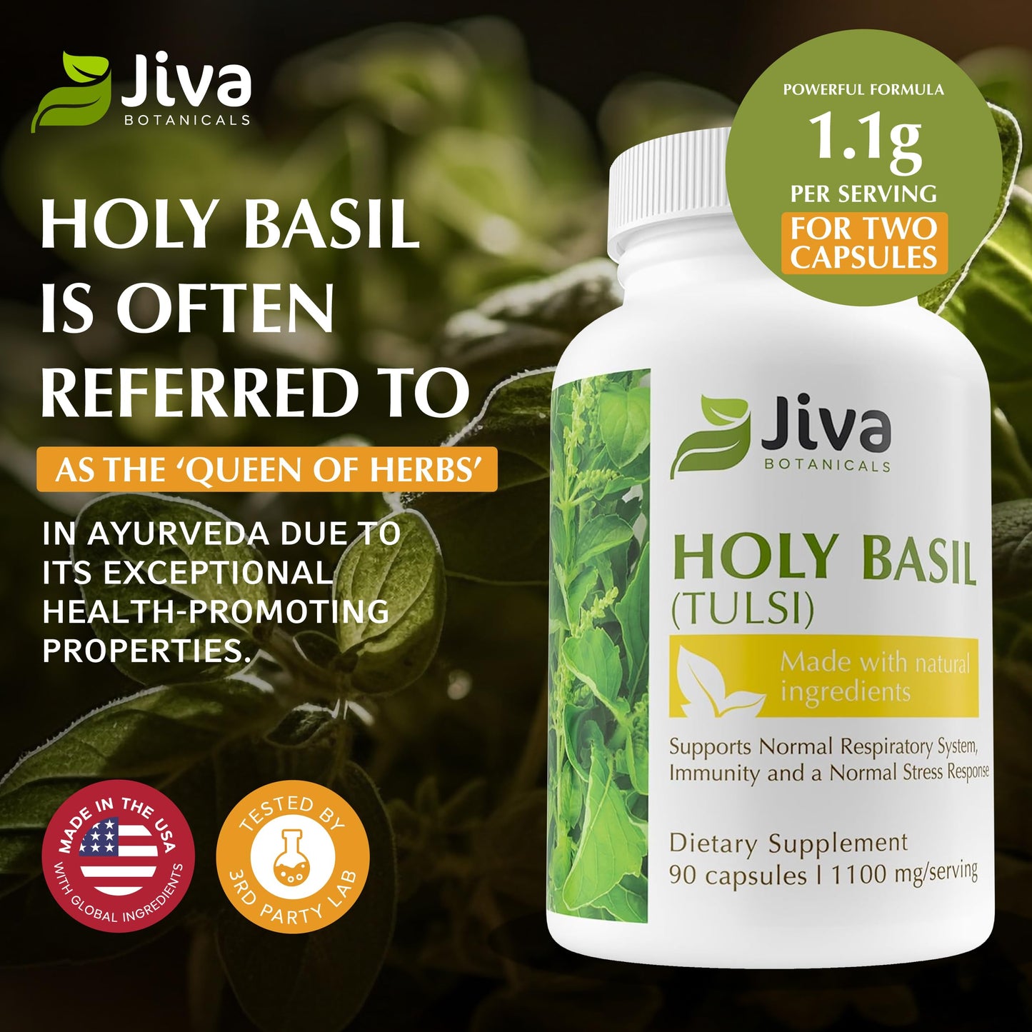 Jiva Botanicals Holy Basil 1100mg Capsules, 90 Count