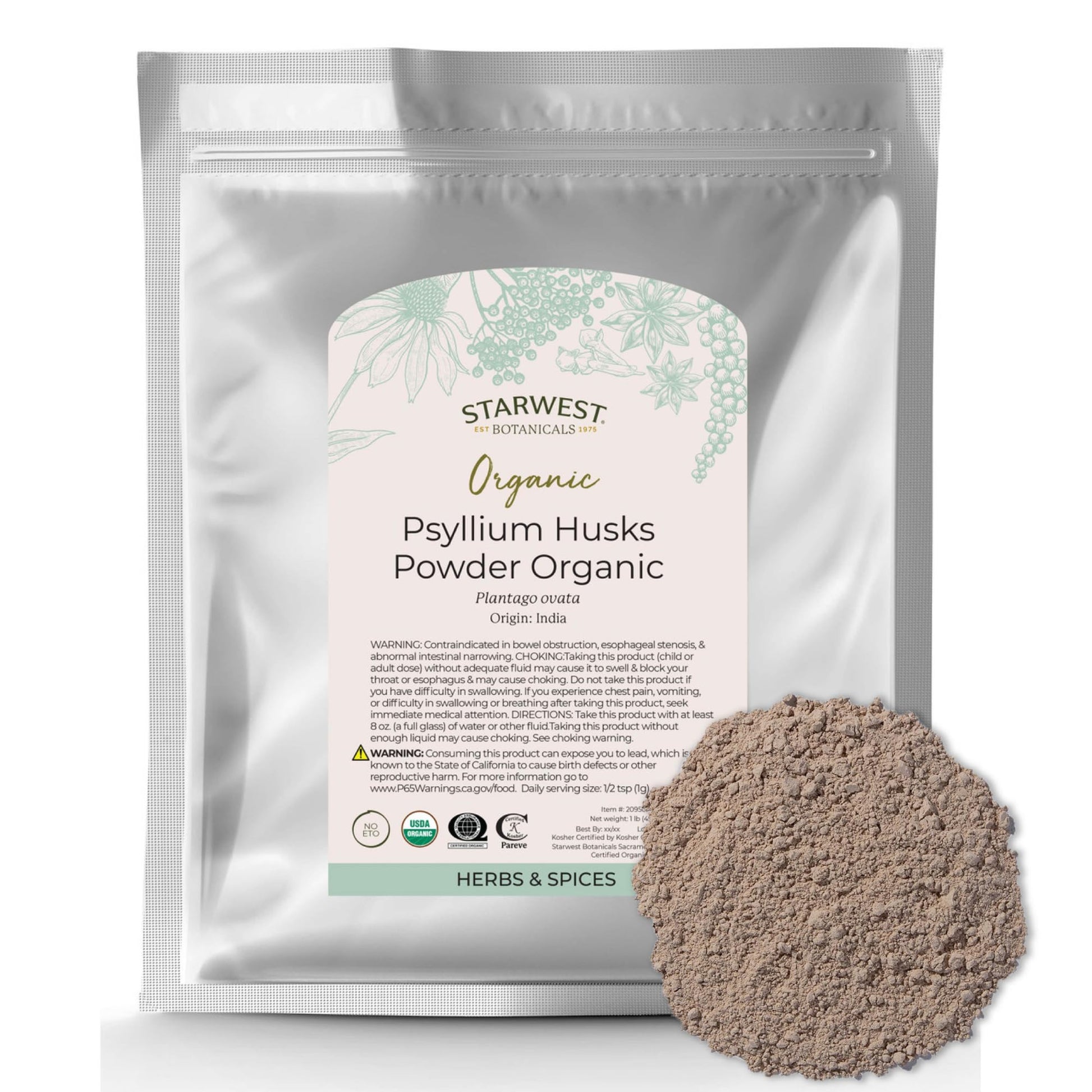 Starwest Botanicals Organic Psyllium Husk Powder, 16 oz