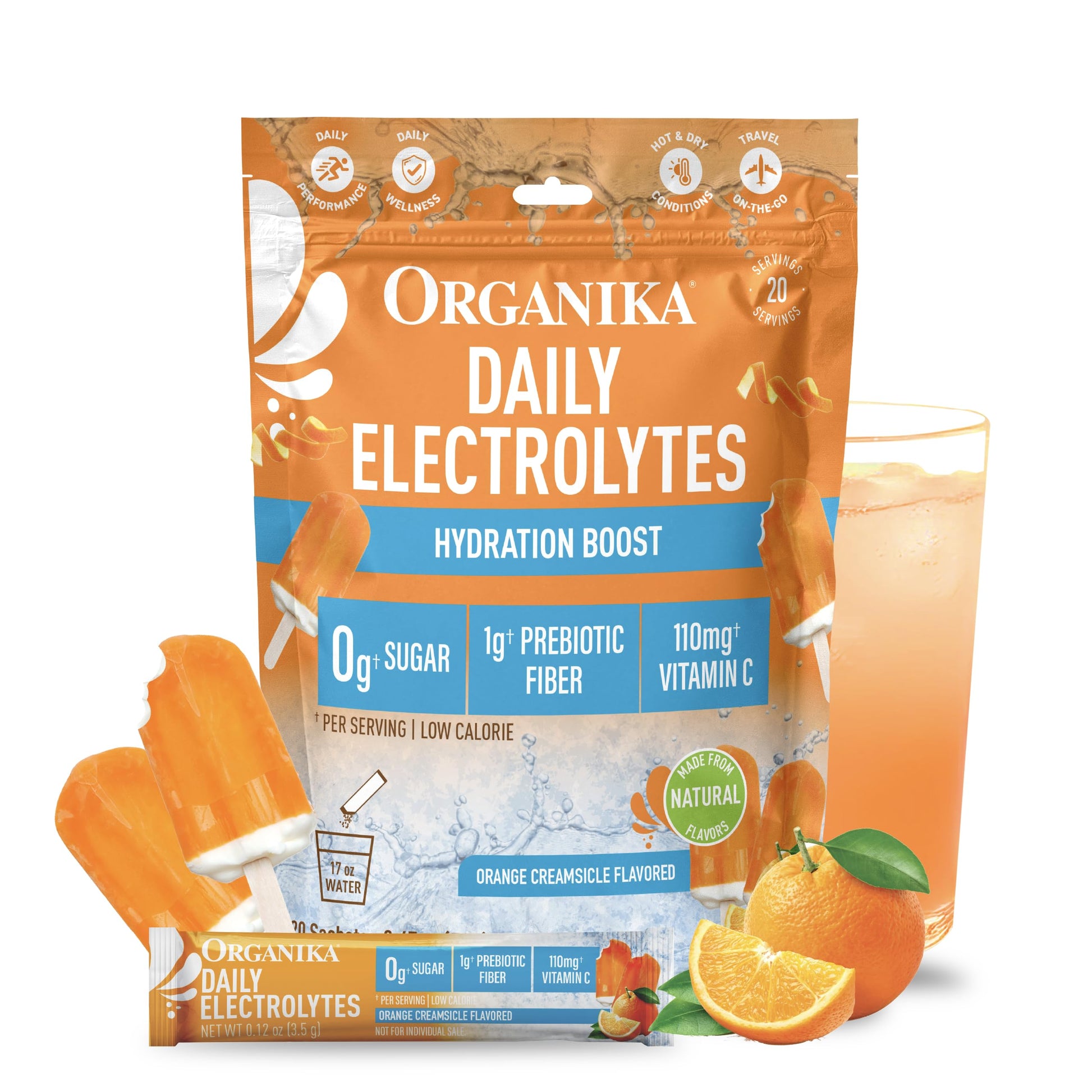 Organika Electrolytes Orange Cream Sachets Powder, 20 Count