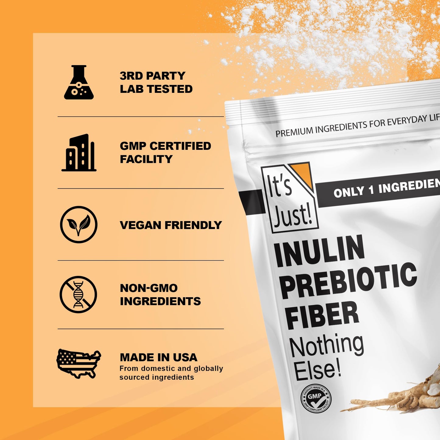 It's Just! Inulin Prebiotic Fiber Powder, Water-Soluble Chicory Root Powder, 11