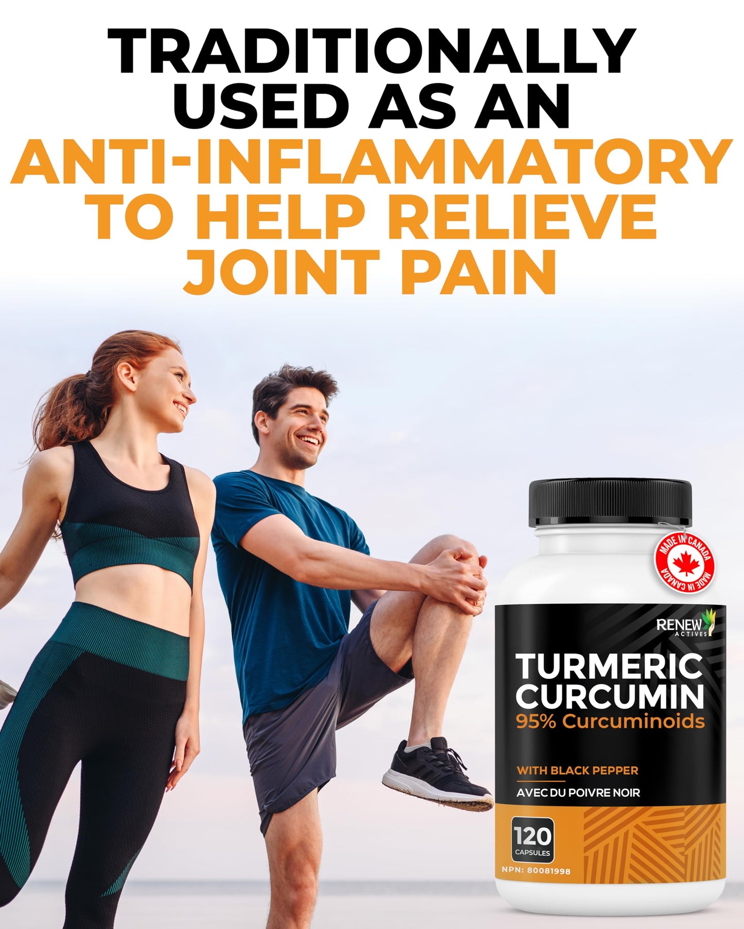 Renew Actives Turmeric Curcumin with Black Pepper, 600 mg Turmeric Root, 100 mg Curcuminoids per 2 Capsules, Supports Digestion, Liver Health, Joint Mobility, 120 Capsules