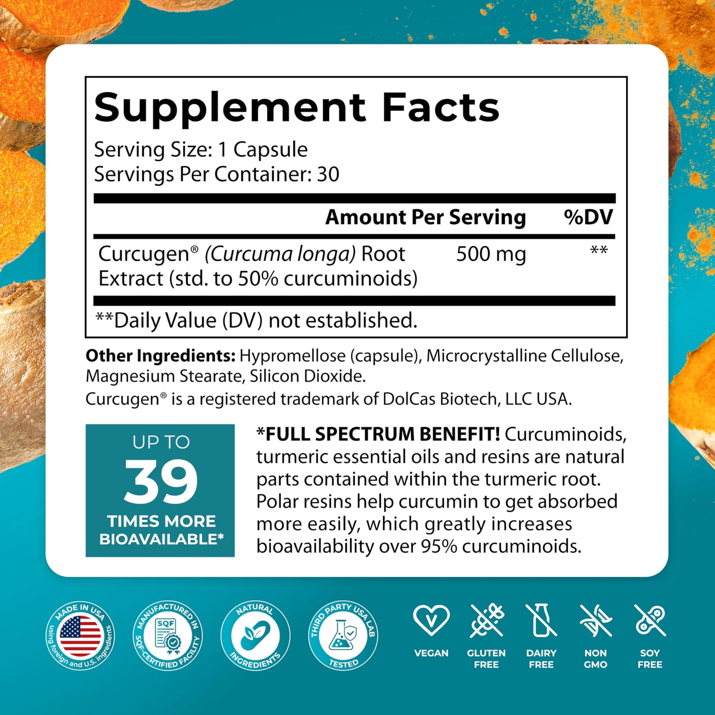 PUREHEALTH RESEARCH Curcumin Extract - High Absorption Turmeric Supplement Capsule, 30 Count