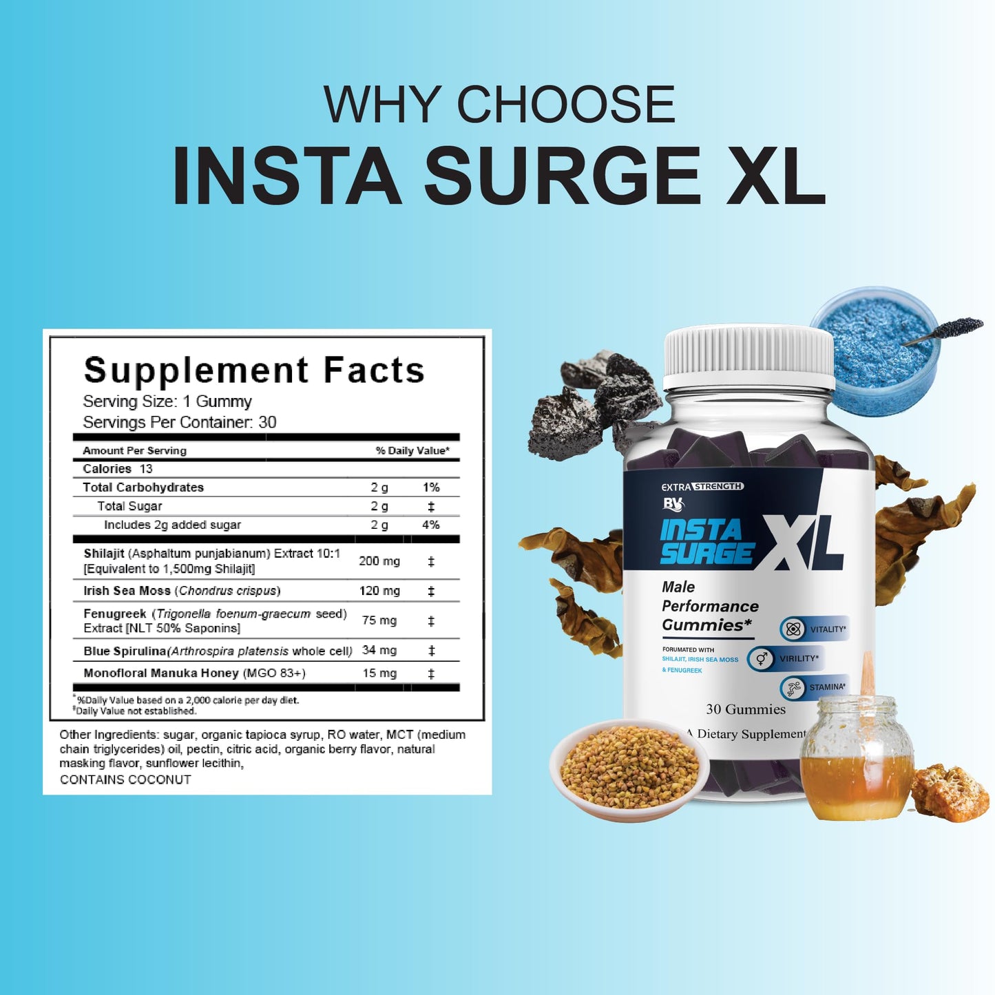 BLUE VIBE Insta Surge XL Maximum Performance Support Gummy 30 Gummies
