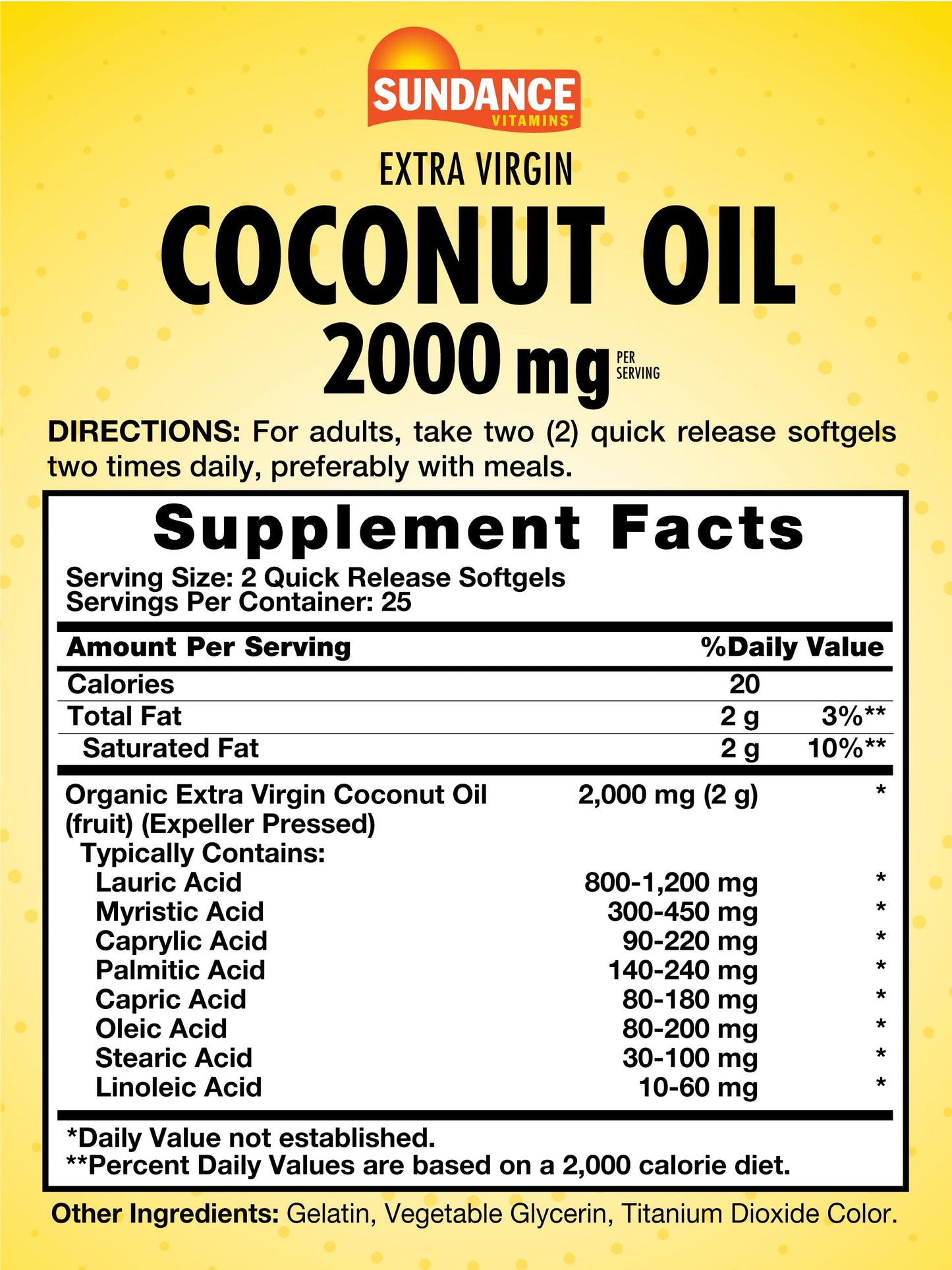 Sundance Extra Virgin Coconut Oil Softgels 50 Count
