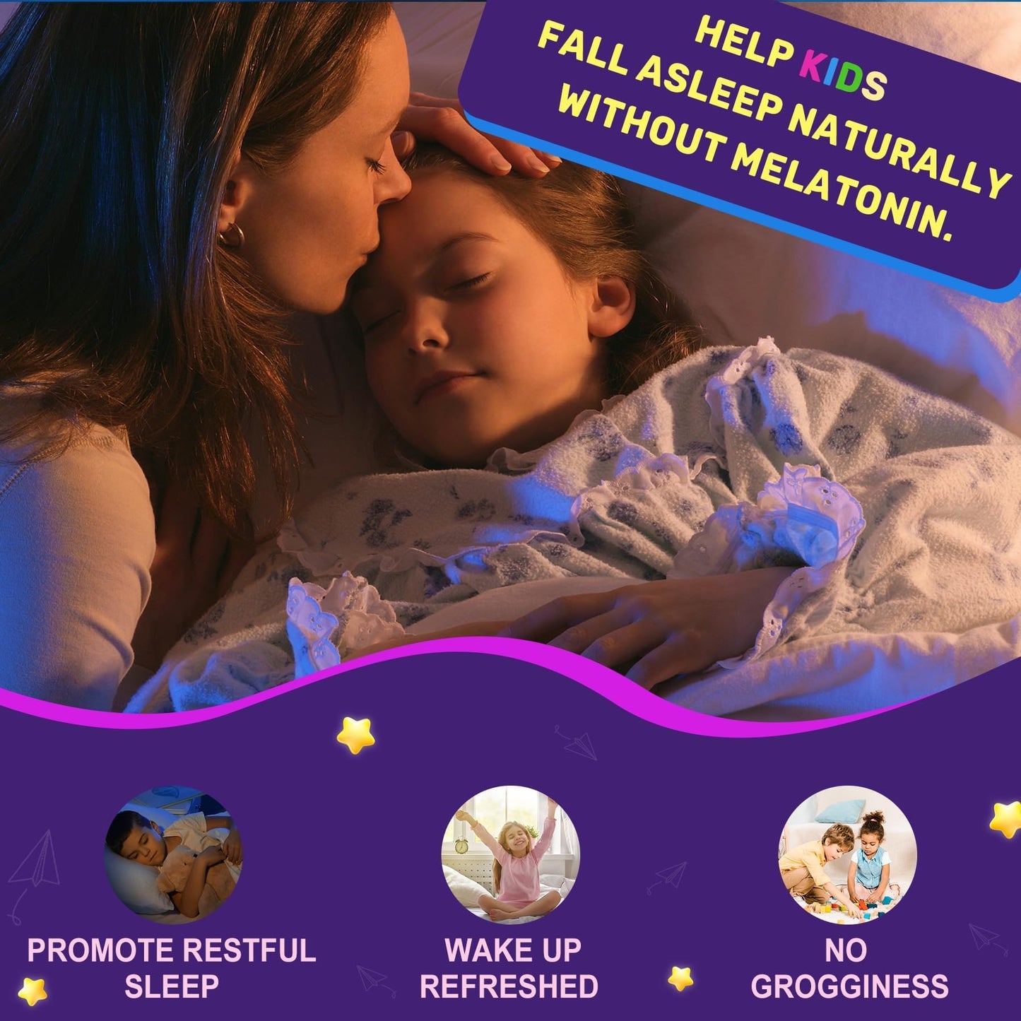 LILICARE Kids Sleep Gummies, Magnesium Glycinate Gummies, Melatonin-Free Sleep Aid with Magnesium, Calcium, D3, B6, L-Theanine, 60 Gummies