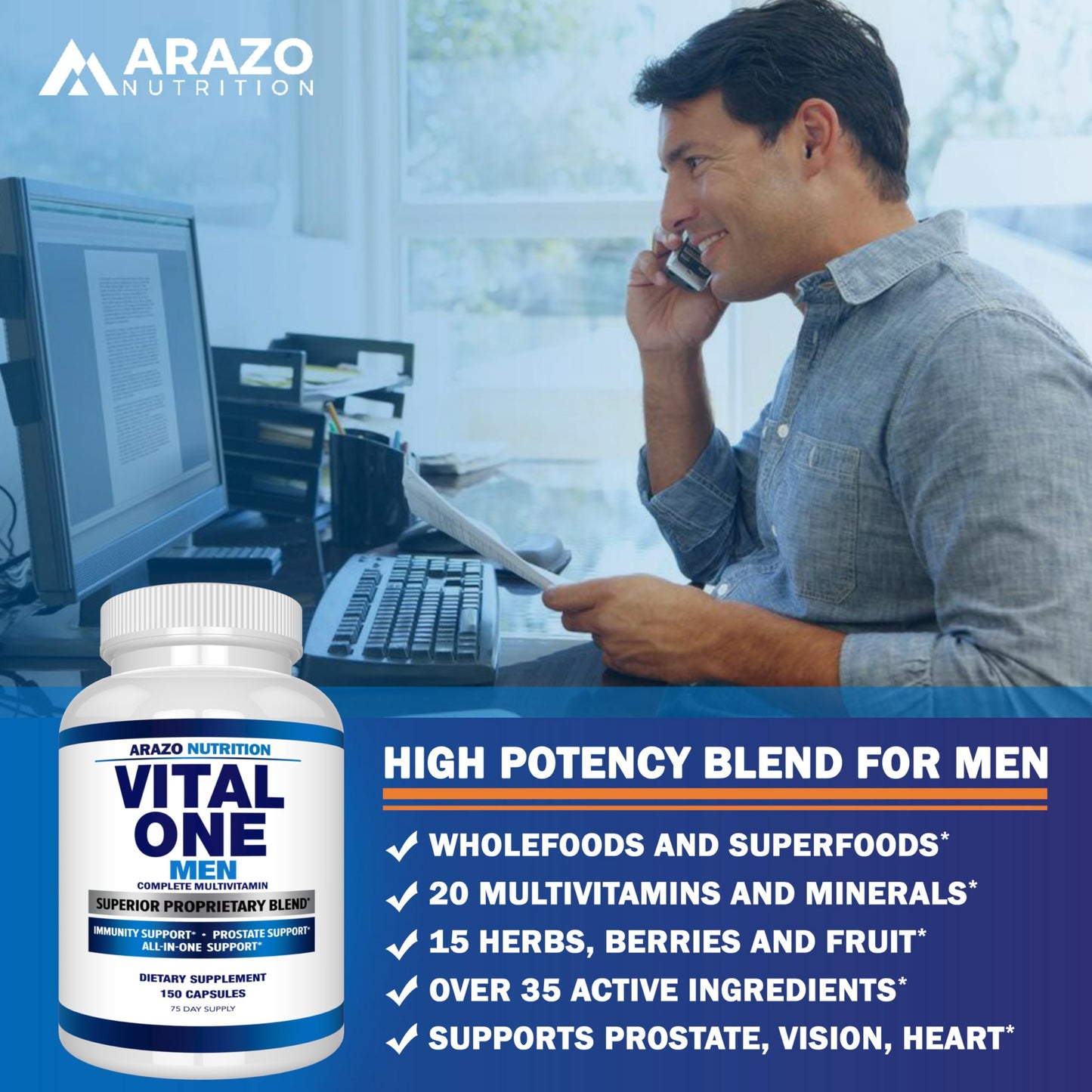 Arazo Nutrition Vital One Multivitamin for Men Capsules 150 Count