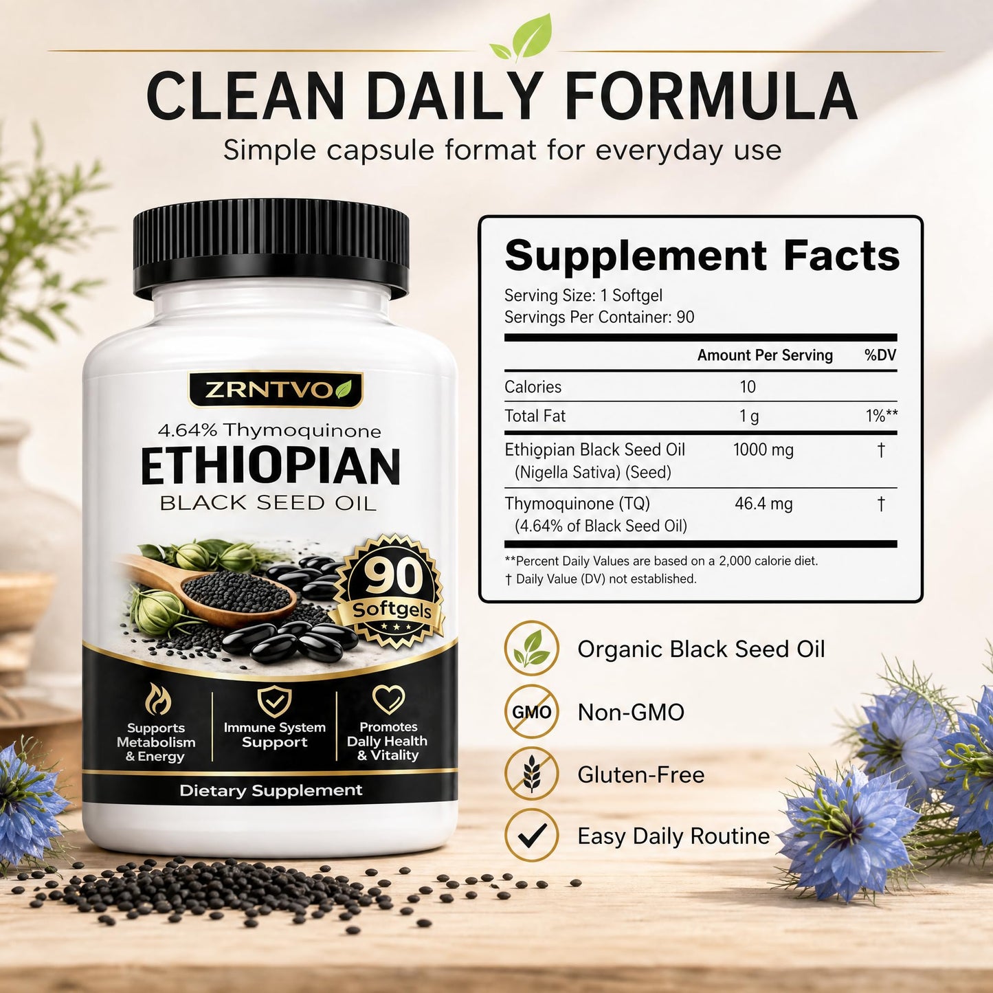 LOVIVA Ethiopian Black Seed Oil Softgel 90 Count