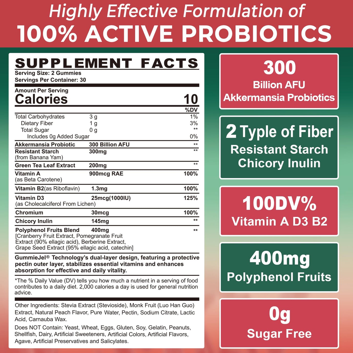 Nextdia Akkermansia Probiotics Gummies with Prebiotics Fiber & Calcium + D3 & Magnesium, 120 Gummies
