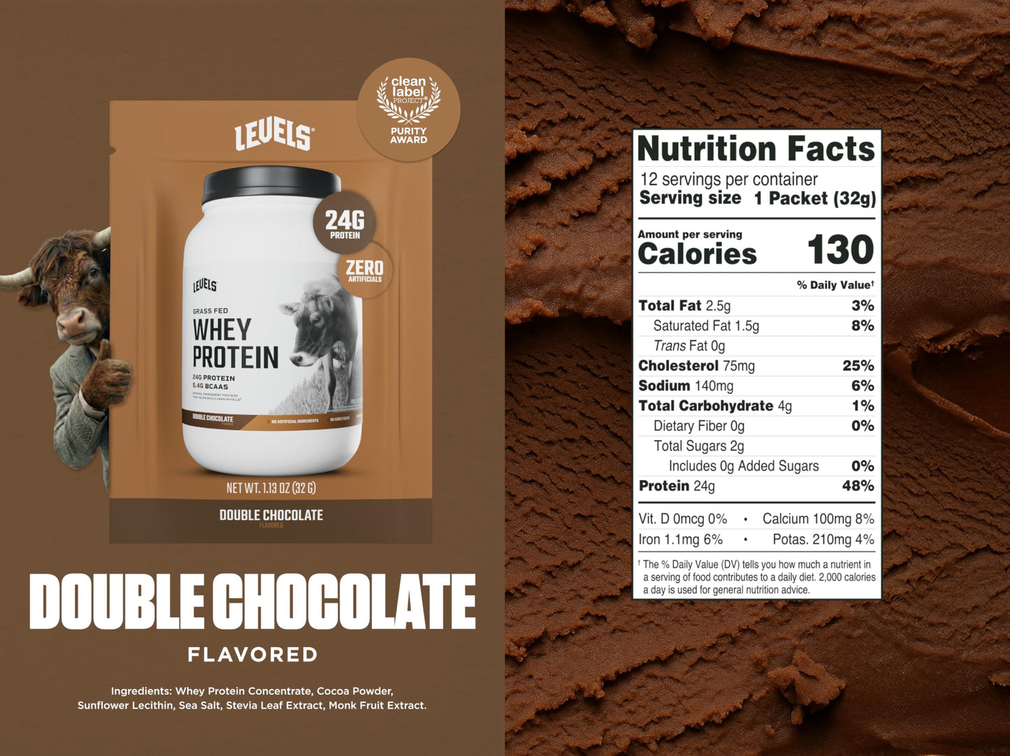 Levels Nutrition Grass Fed Whey Protein Powder 14 Count