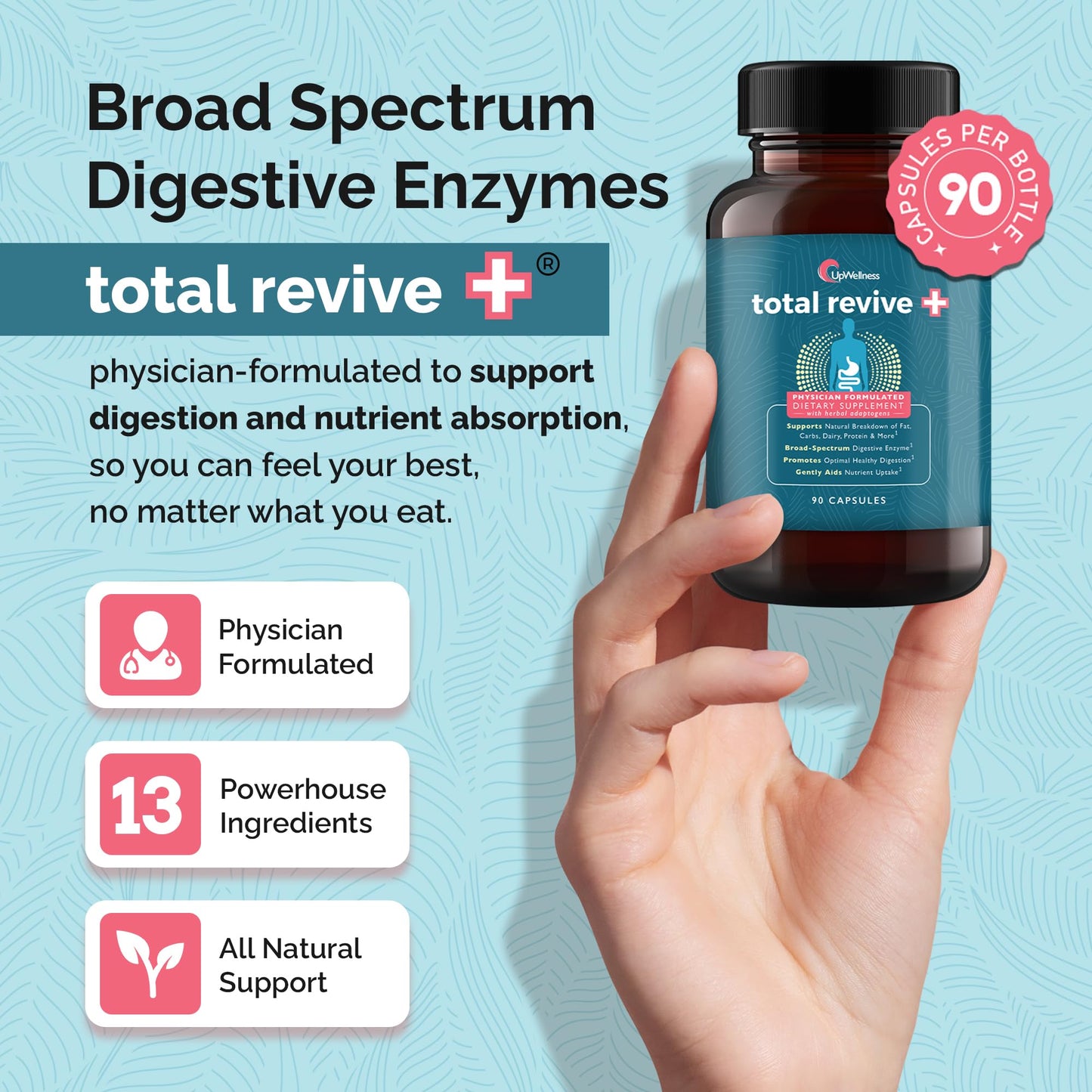 UpWellness Total Revive+ Digestive Enzymes 90 Capsules