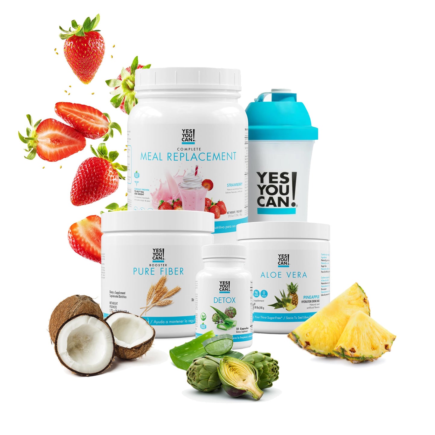 Yes You Can! Detox Plus Fiber Kit, Strawberry, Pineapple Aloe Powder 27.5137
