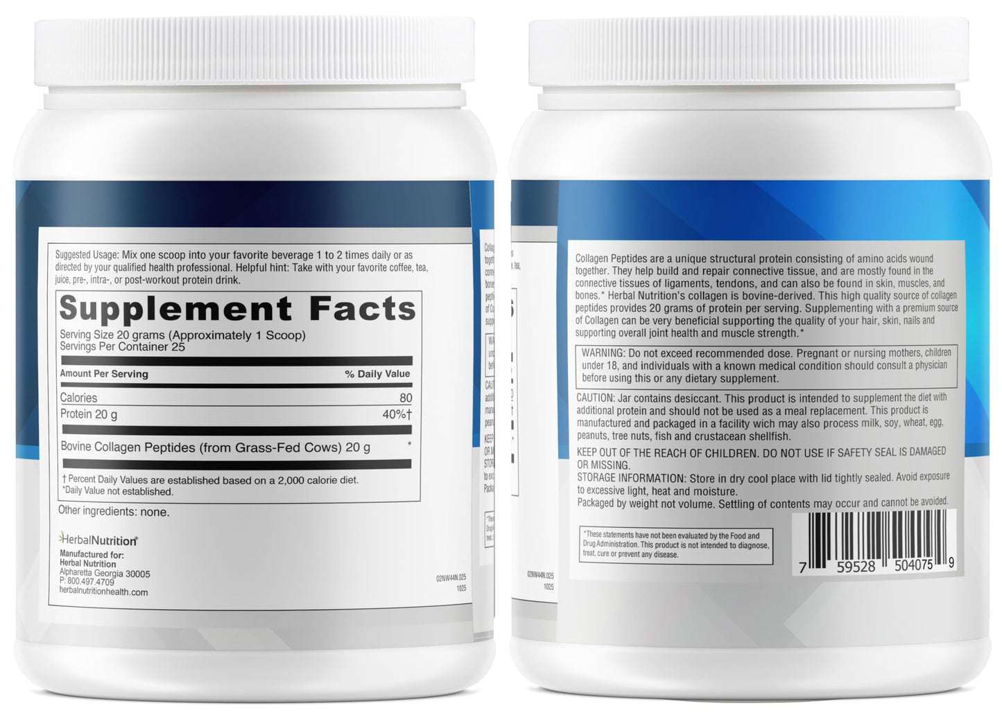 Herbal Nutrition Ultra Pure Collagen Peptides Powder, 40 Servings