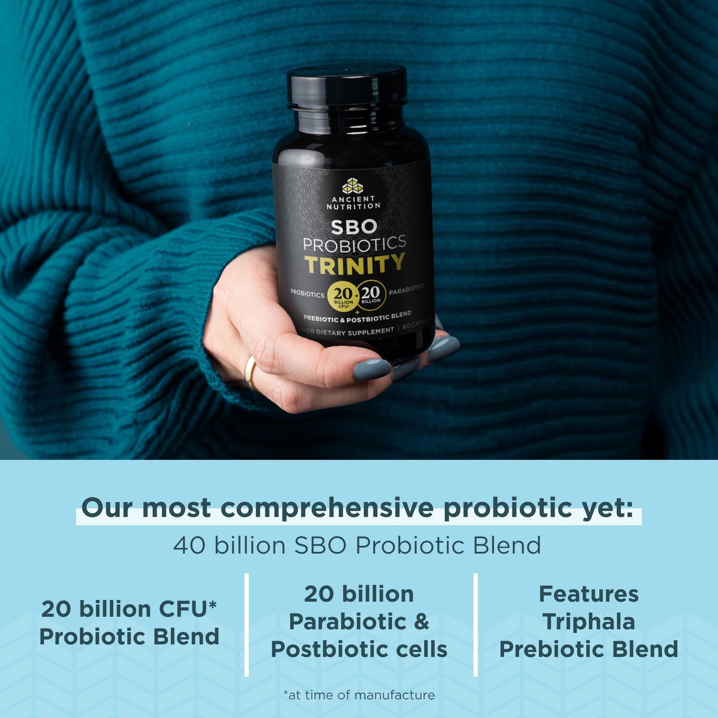 Ancient Nutrition SBO Probiotic Trinity Daily Care Capsule 60 Count
