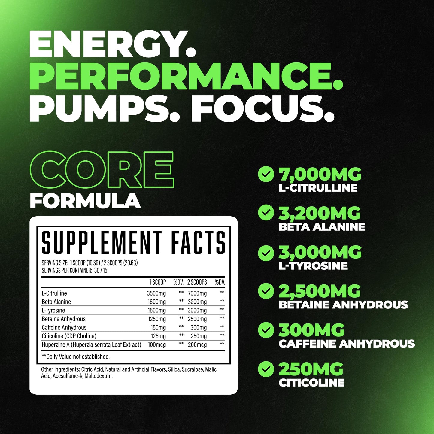 Huge Supplements Wrecked Core All-in-One Pre-Workout Supplement for Men & Women, Increase Energy, Focus & Pumps with L-Citrulline, Beta-Alanine, L-Tyrosine & More Green Apple Powder 30 Servings
