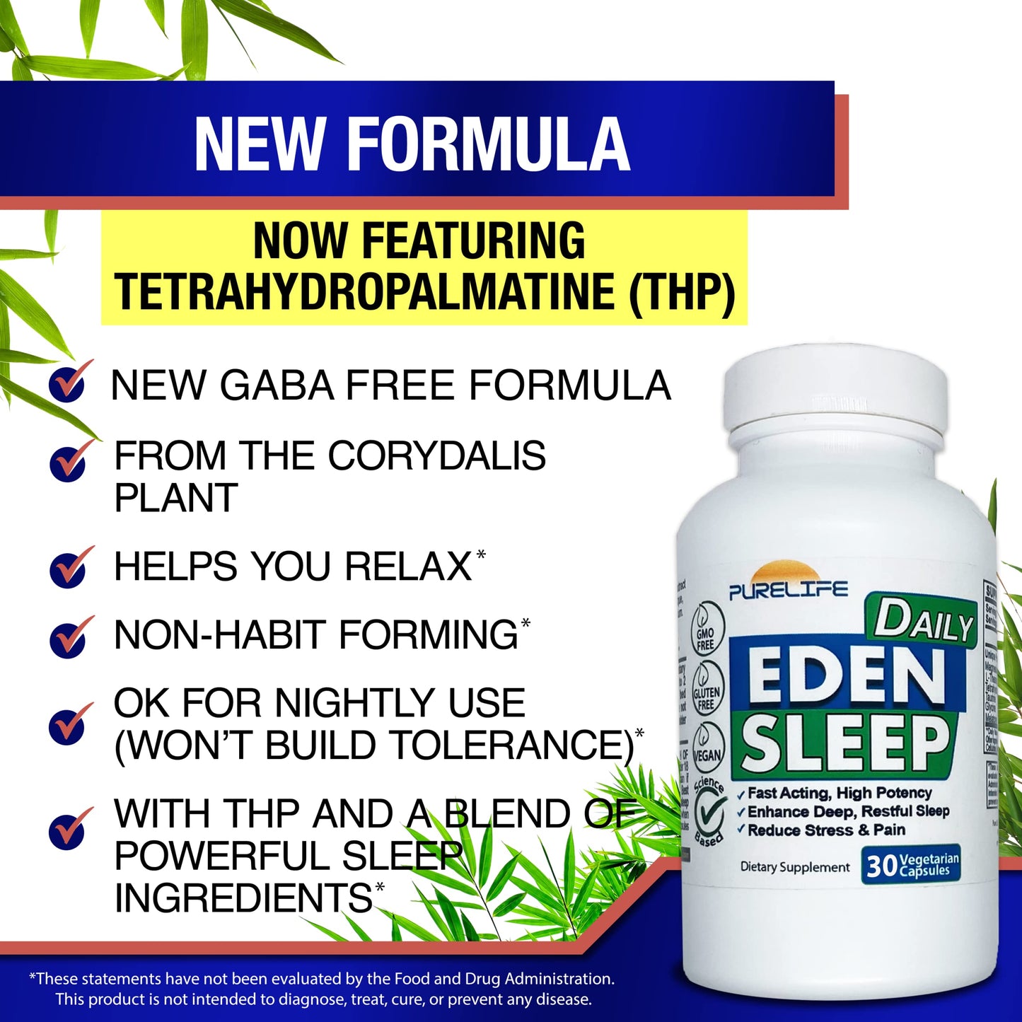 PureLife Supplements Eden Daily Sleep NEW GABA Free Formula Capsule 30 Count