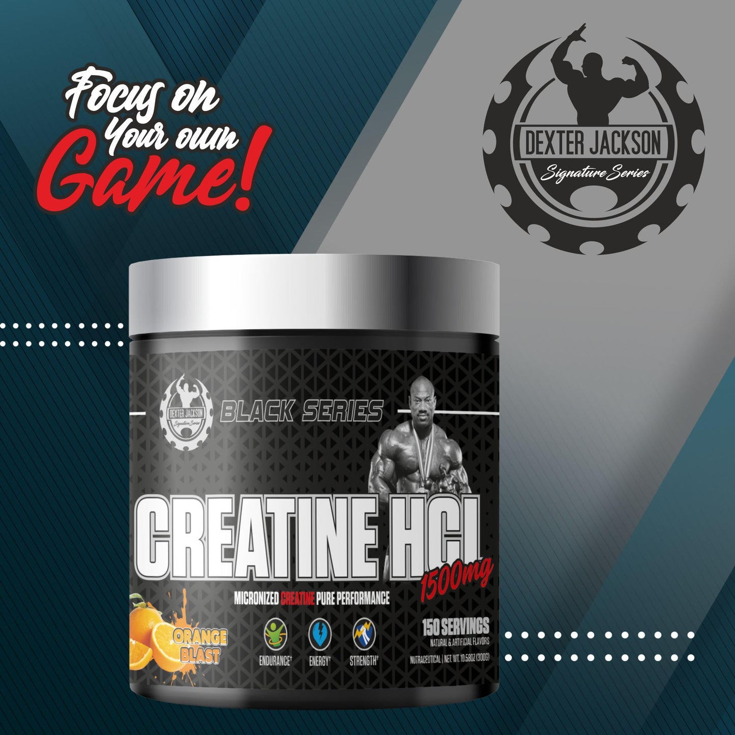 DEXTER JACKSON Black Series Creatine HCl 1500mg Powder, Orange Blast, 10.58 oz (300 g)