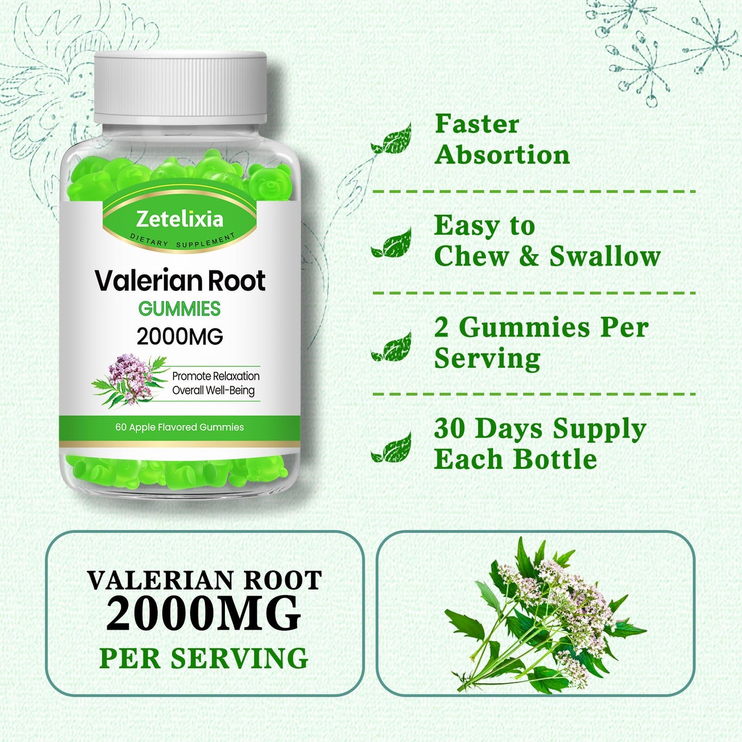 Zetelixia Organic Valerian Root Gummies 60 Count