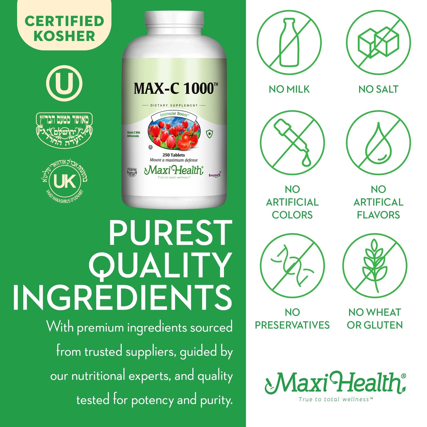 Maxi Health Vitamin C 1000 mg Tablets, 250 Count