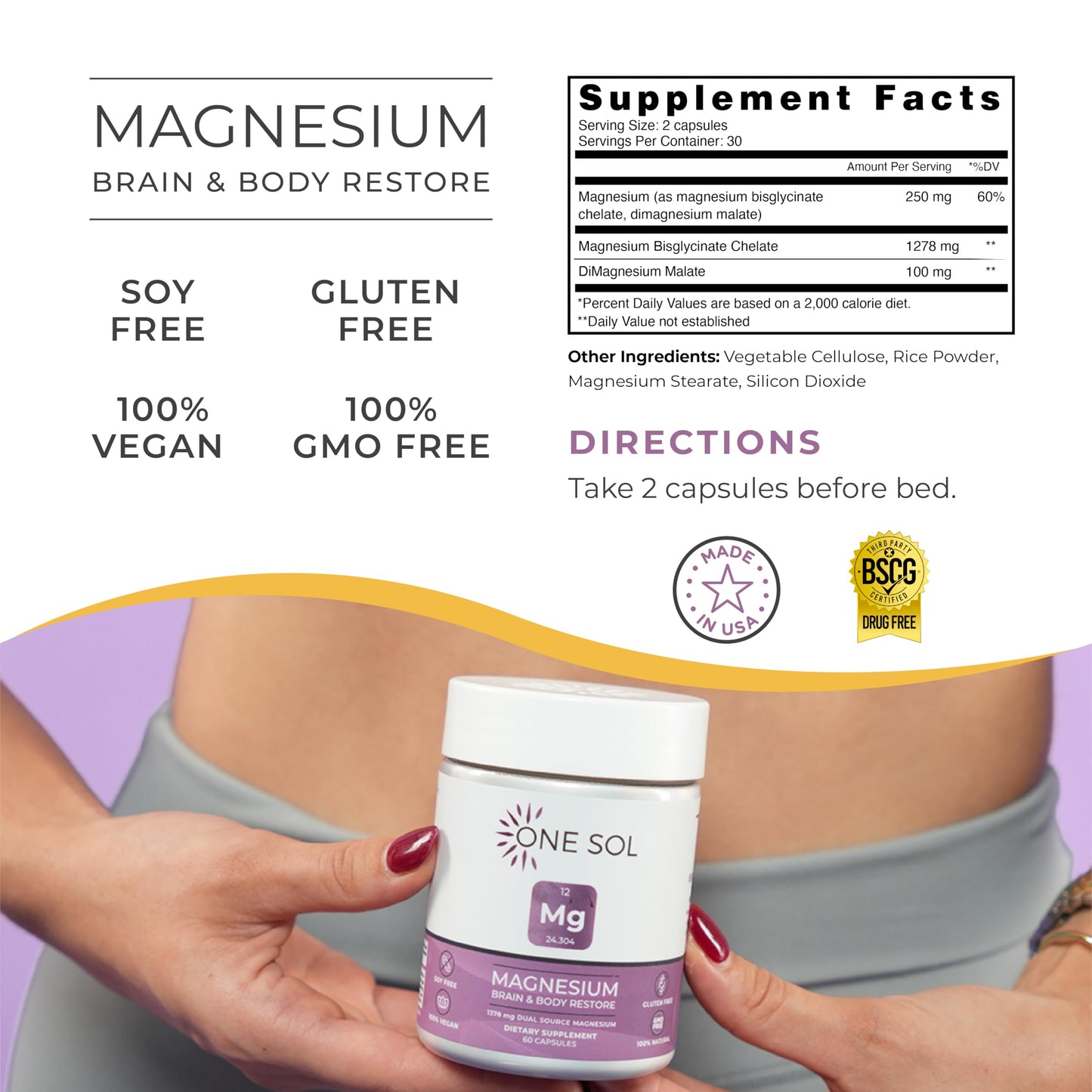 One Sol Magnesium Bisglycinate 1378 mg Capsules, 60 Count