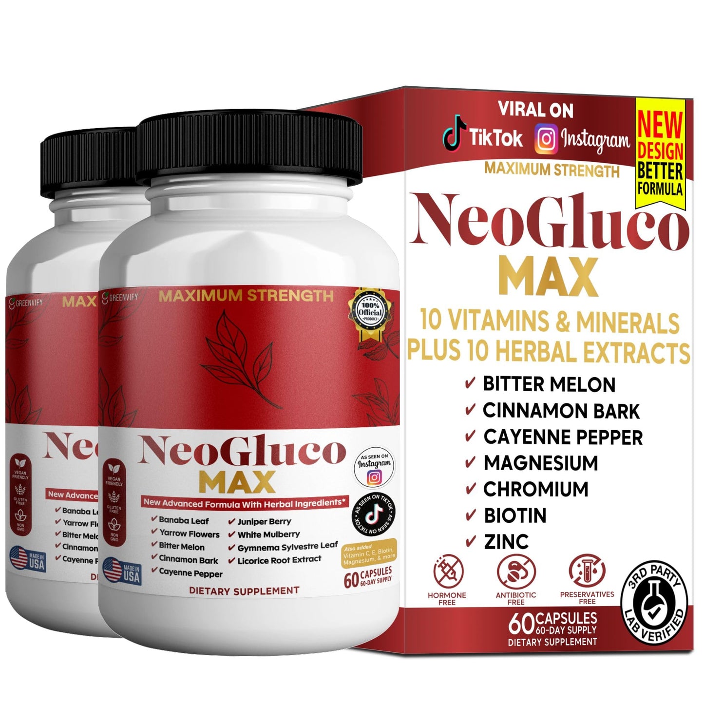 GREENVIFY NeoGraco MAX Maximum Strength Supplement with Banaba Leaf, Bitter Melon, Herbal Blend, 60 Veggie Capsules