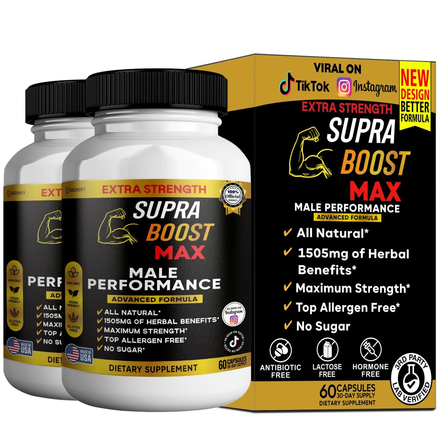 GREENVIFY Supra Boost Max Supplement Capsule 60 Count Organic Maca Root Complex, Extra Strength, Vegan, Gluten Free, Non-GMO