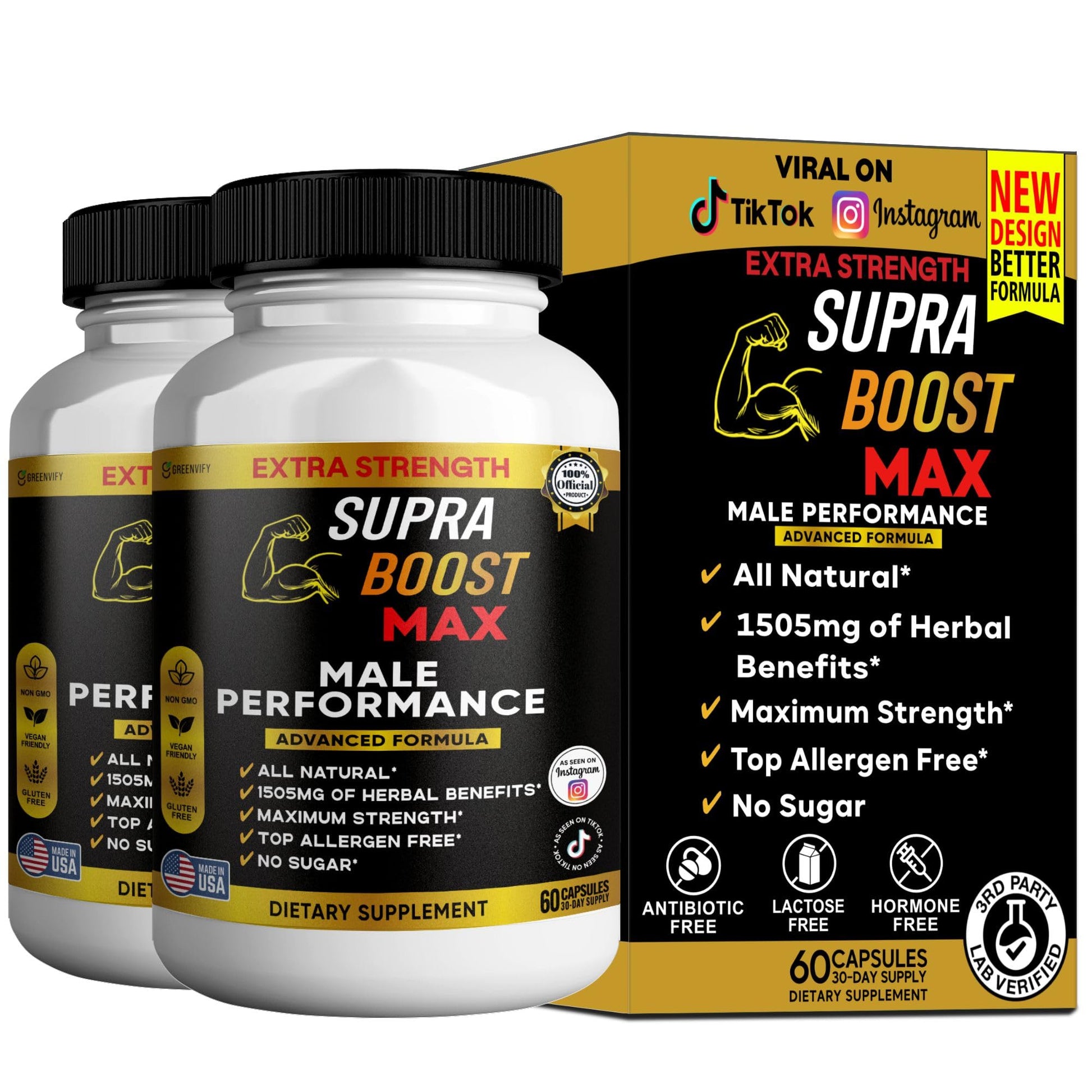 GREENVIFY Supra Boost Max Supplement Capsule 60 Count Organic Maca Root Complex, Extra Strength, Vegan, Gluten Free, Non-GMO
