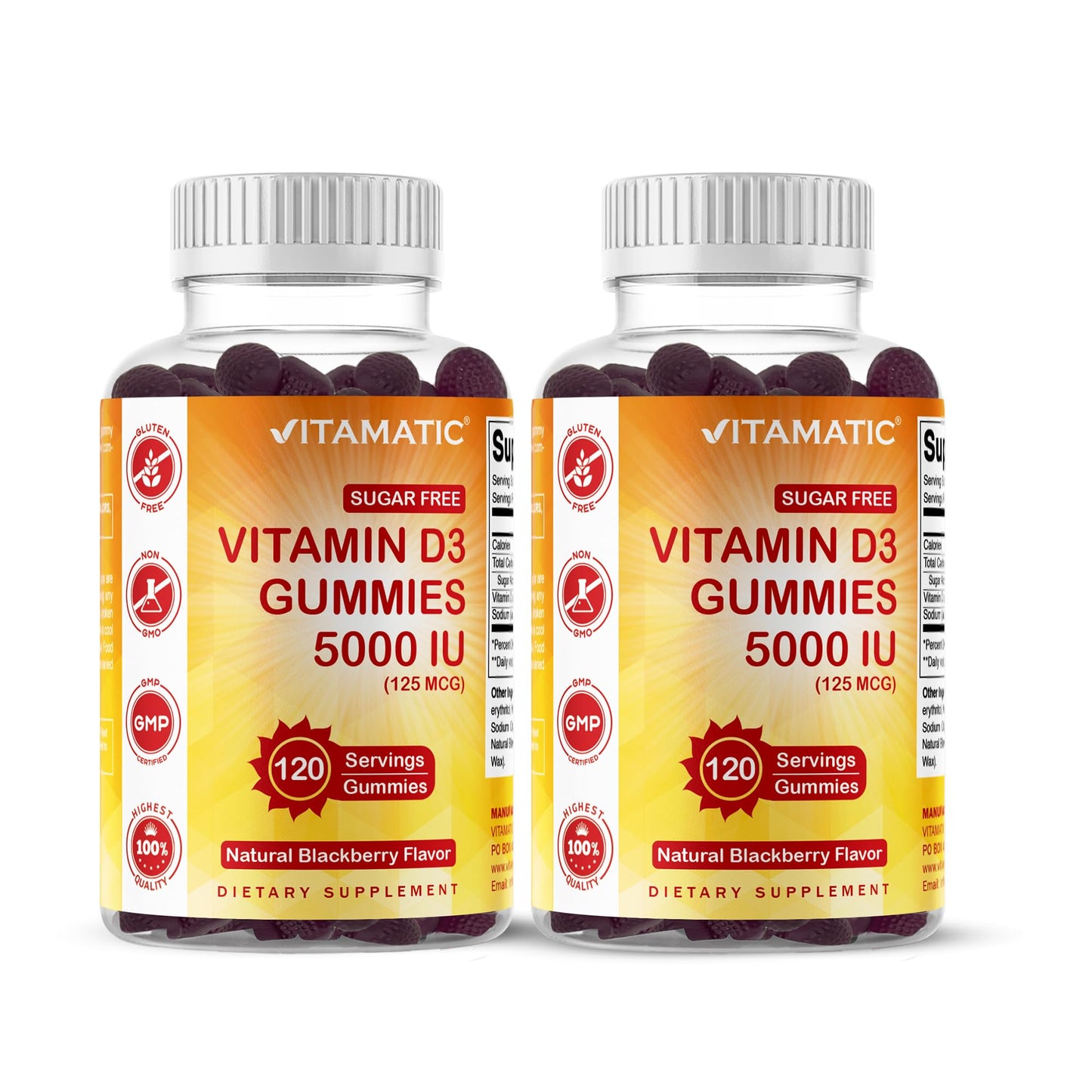 Vitamatic Sugar Free Vitamin D3 5000 IU Gummy, 240 Count