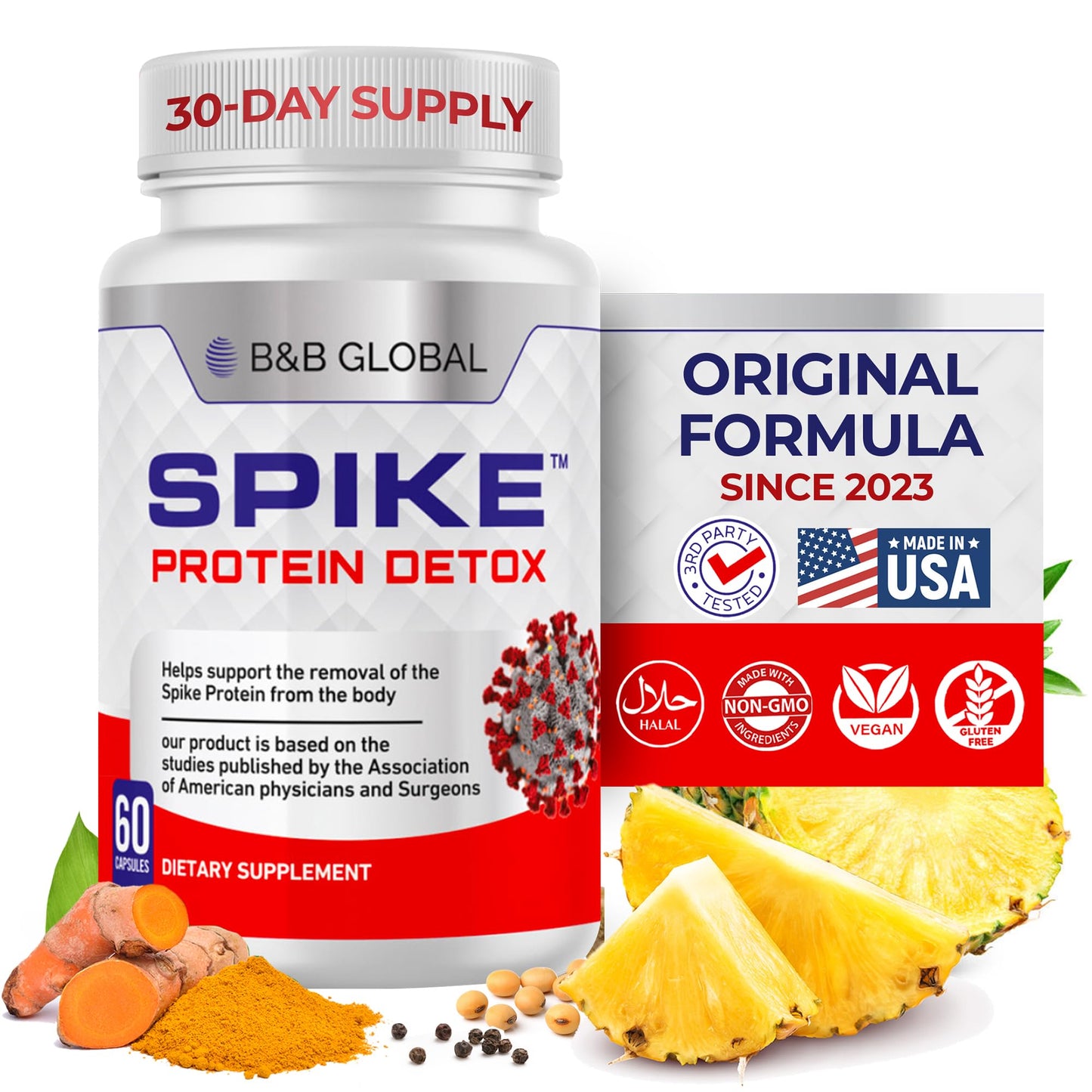 Spike Protein Detox 3-in-1 Nattokinase 4000 FU, Bromelain 500mg, Curcumin 1000mg, 60 Capsules