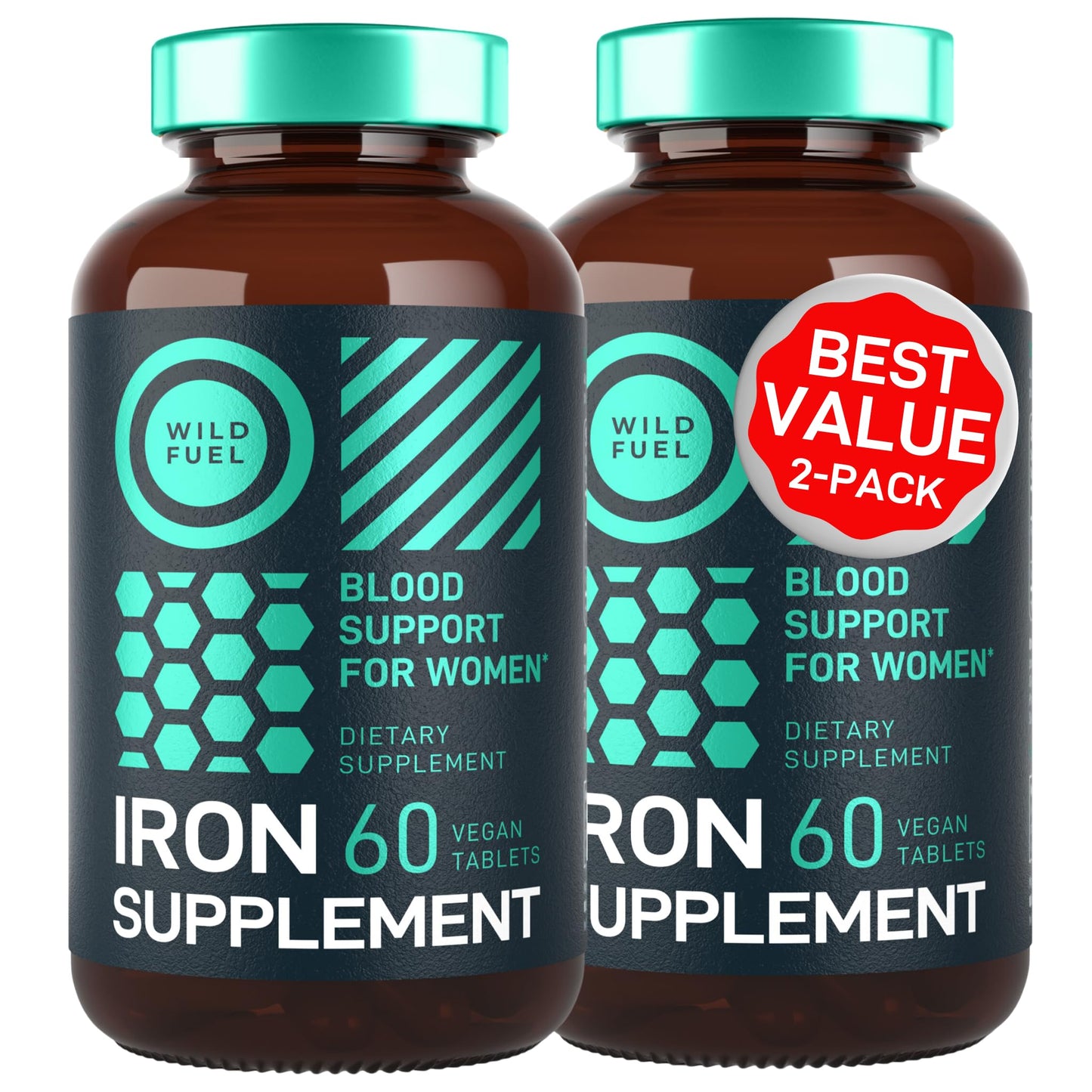 WILD FUEL Vegan Iron Supplement for Women with Folic Acid - Ferrous Sulfate 35 mg, Folic Acid 400 mcg, Iron Pills for Anemia & Pregnancy Support, 120 Tablets