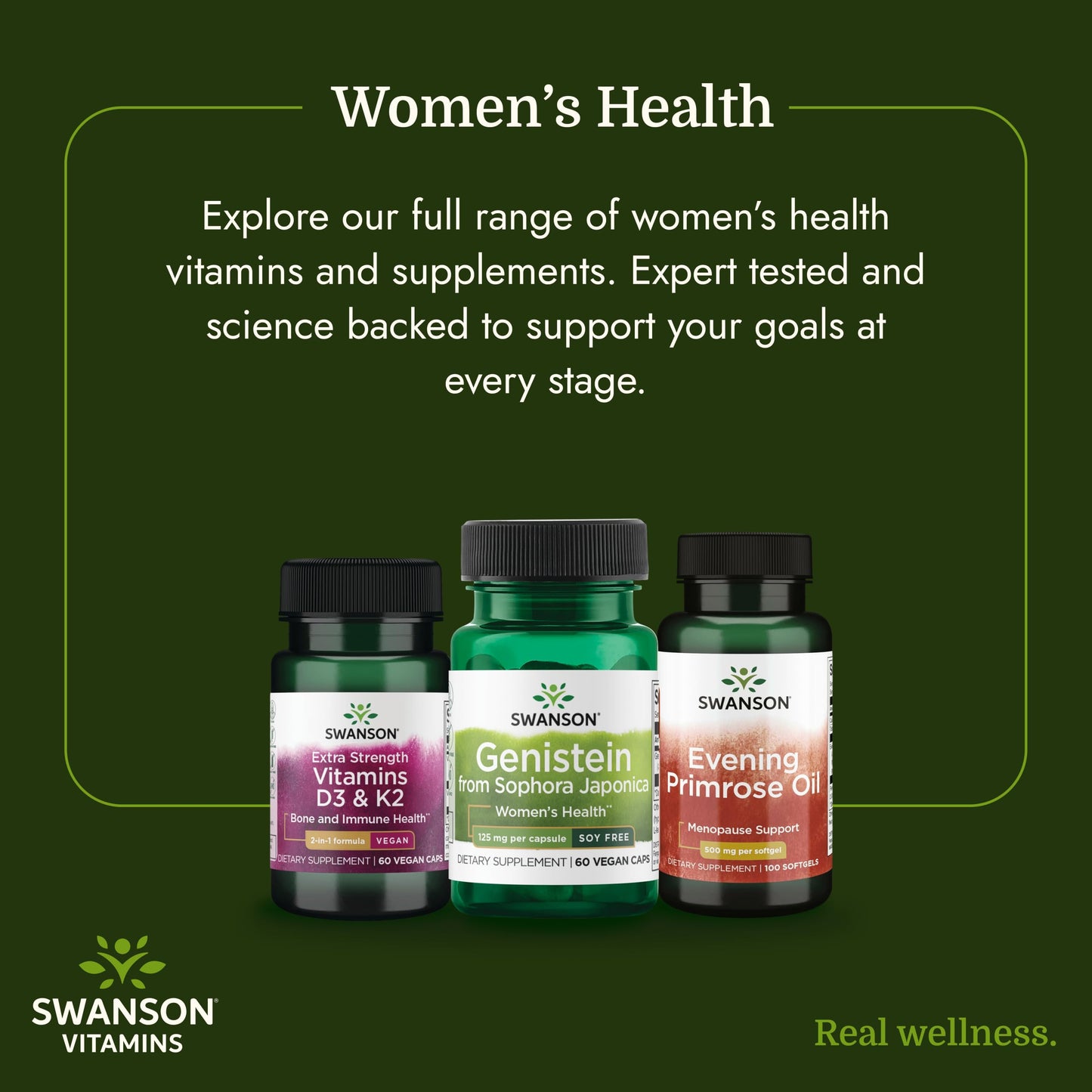 Swanson Soy-Free Genistein Plant-Based Supplement for Women Seeking Hormonal Balance, Bone, and Cardiovascular Support - 125 mg Capsules, 60 Count