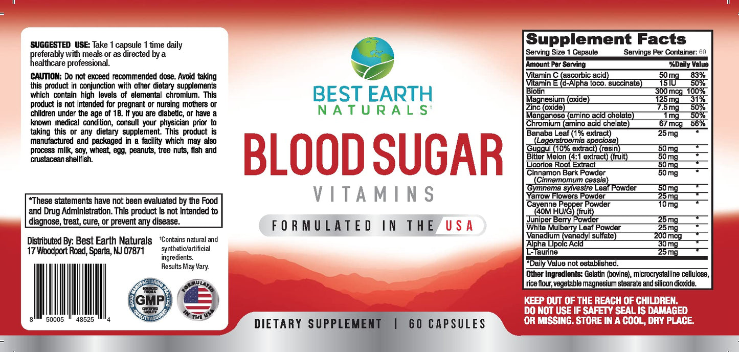 Best Earth Naturals Blood Sugar Vitamins 60 Capsules