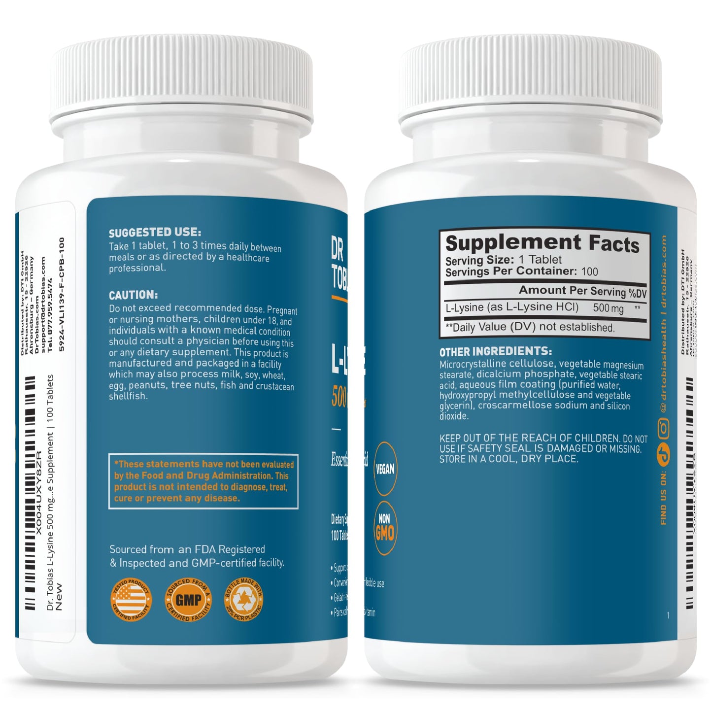 Dr. Tobias L-Lysine 500 mg Tablets, 100 Tablets