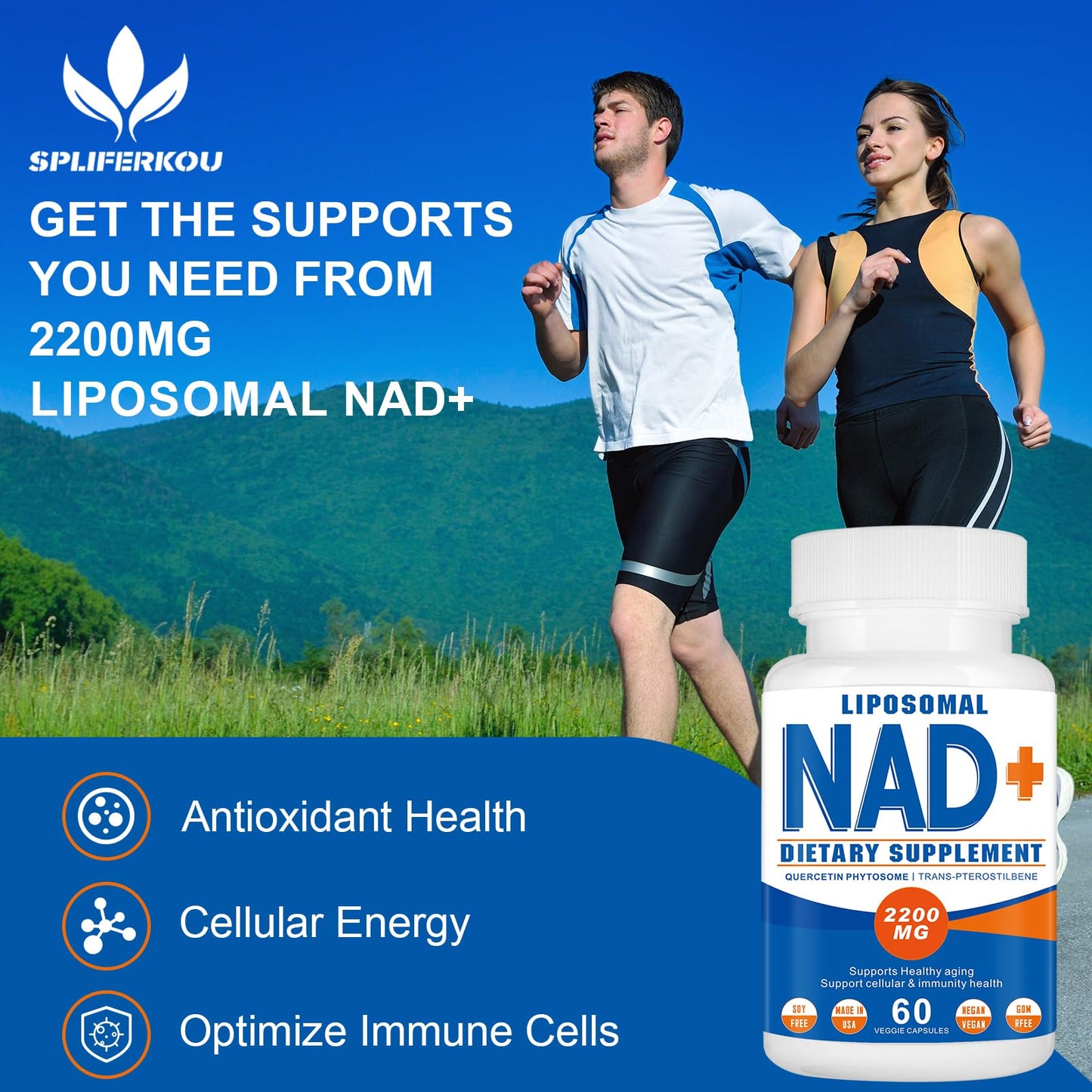 Spliferkou Liposomal NAD+ Supplement 2200mg, Capsule, 60 Capsules