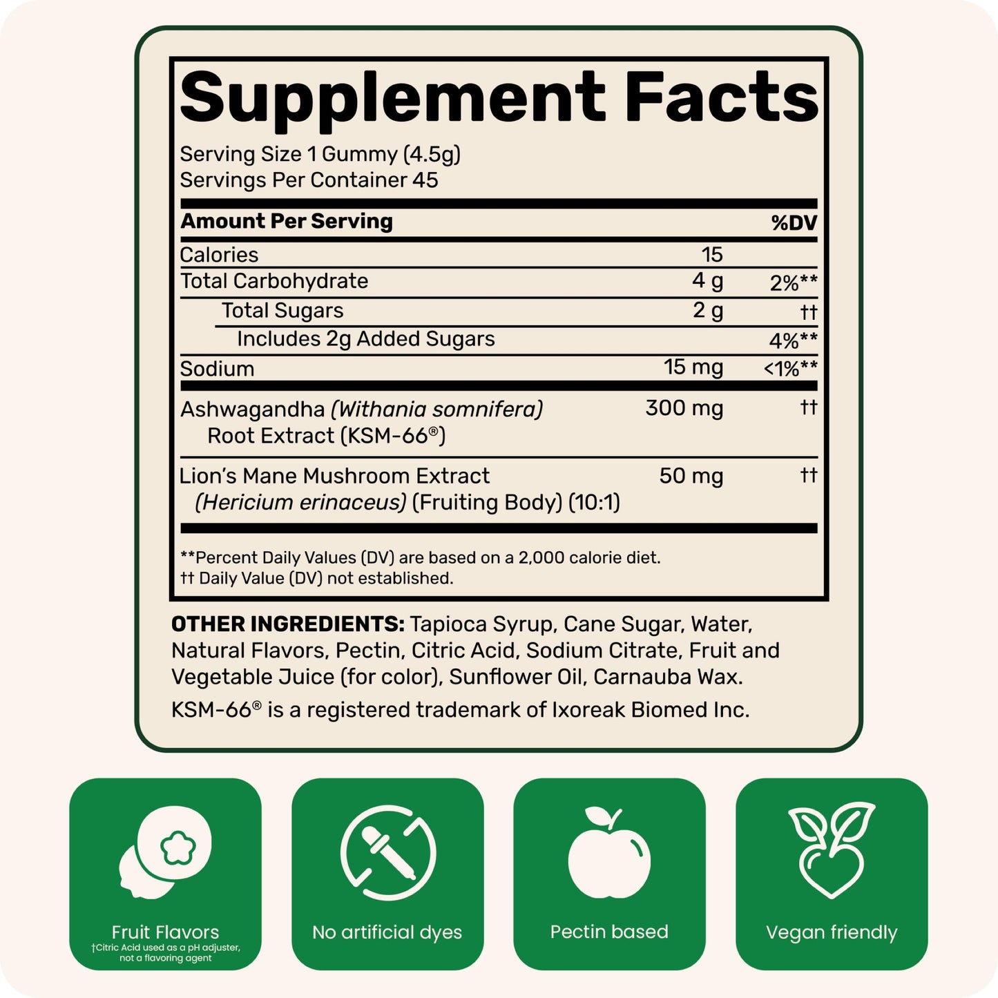 Fungies Lion's Mane KSM-66 Ashwagandha Gummies, 45 Count