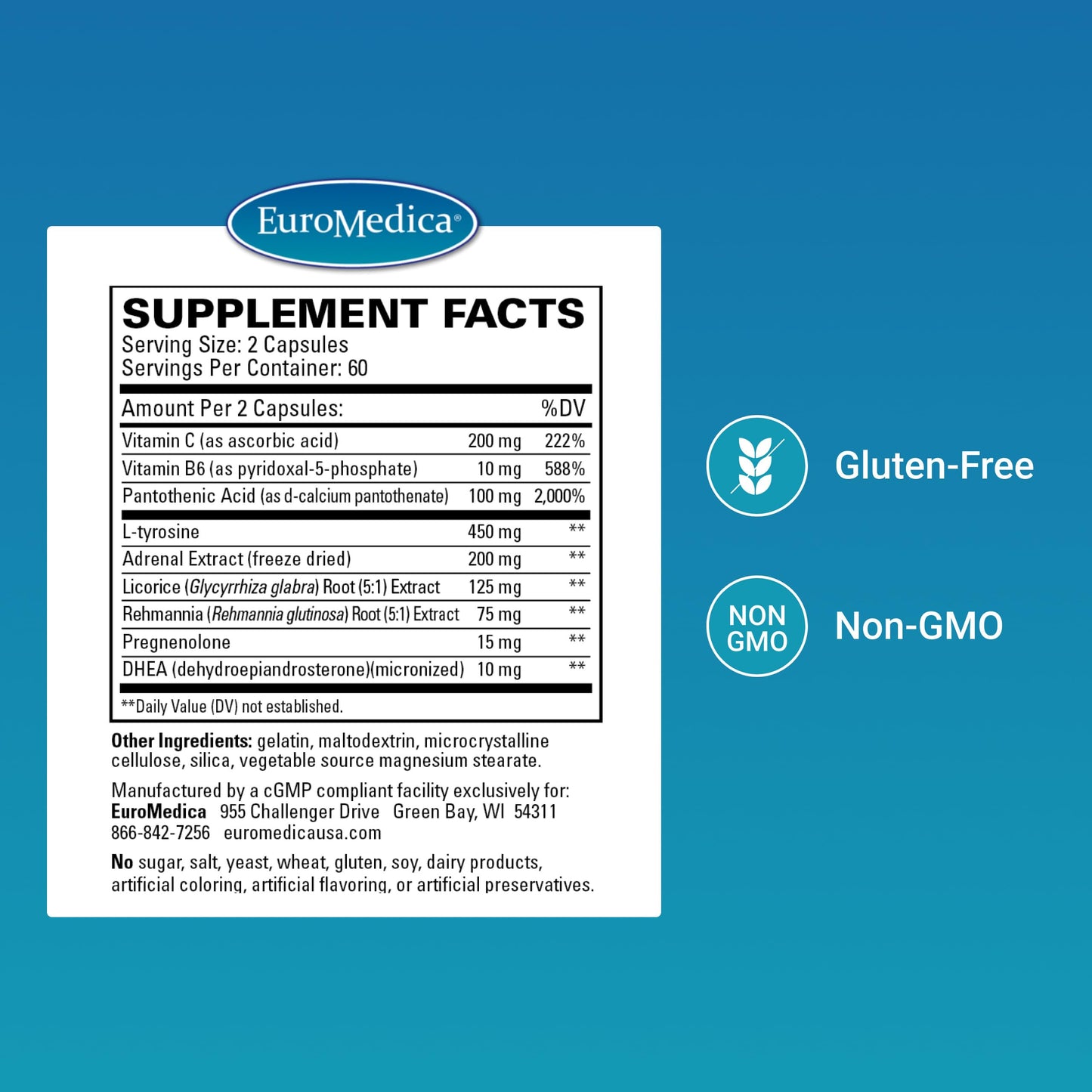 EuroMedica Adrenaplex - Adrenal Gland Support Supplement 120 Capsules