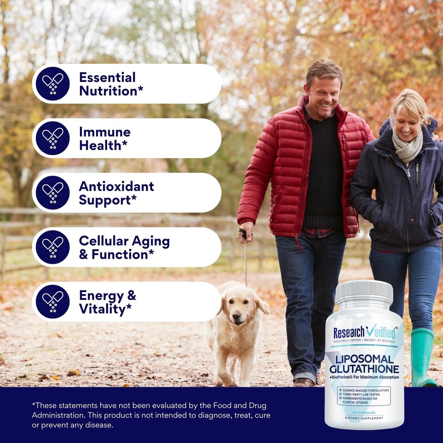 Research Verified Glutathione Liposomal Glutathione 500mg with Phospholipid Complex, Vitamin C, Bioperine, 180 Capsules