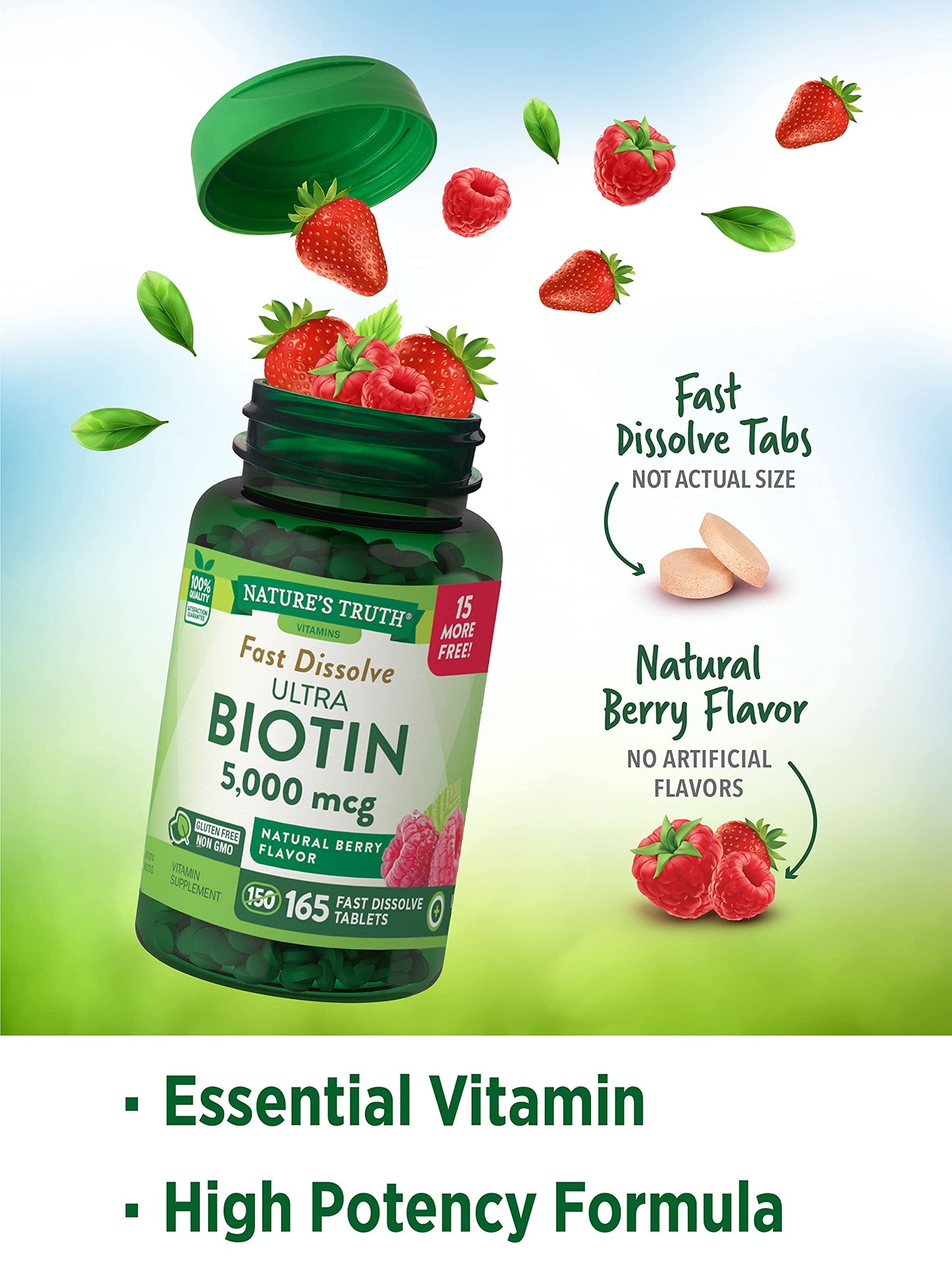 Nature's Truth Ultra Biotin 5000mcg Fast Dissolve Tablets, 165 Count