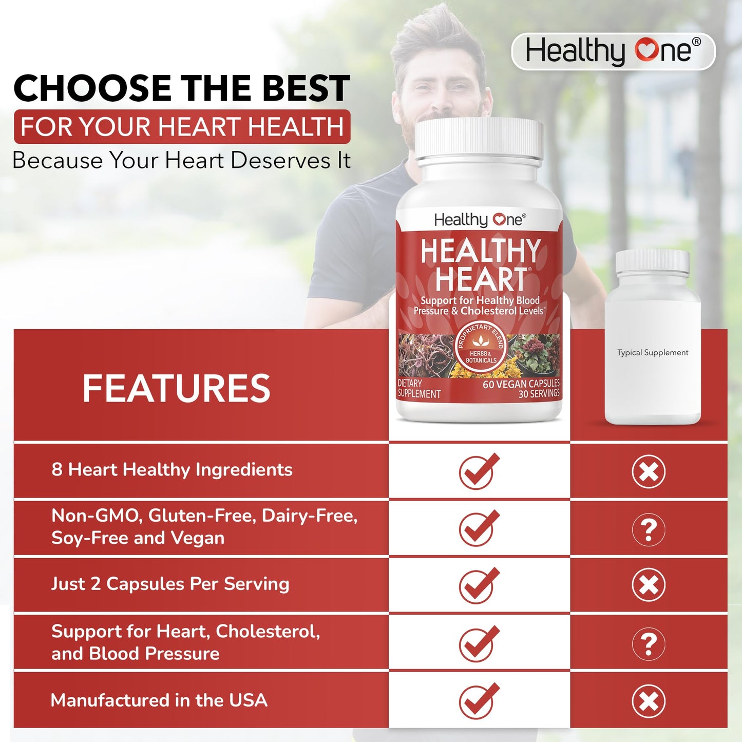 Healthy One Healthy Heart - Healthy Cholesterol Circulation & Blood Pressure Capsule, 60 Count