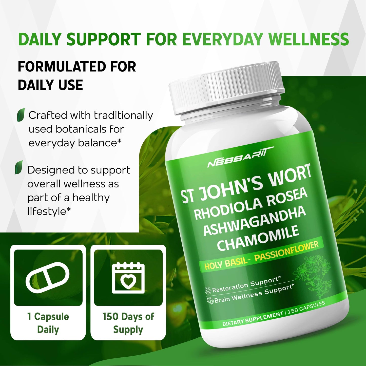 NESSARIT St. John's Wort 14-in-1 Natural Blend Capsule, 150 Count