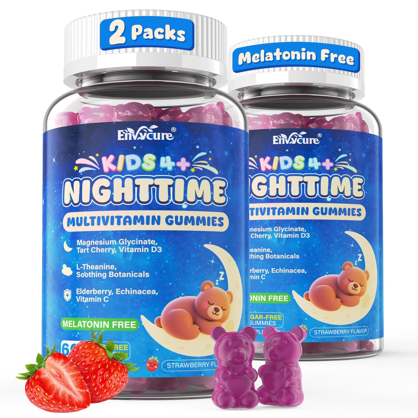 EnvyCure Kids Melatonin-Free Sleep Aid Gummies, Nighttime Multivitamin with Magnesium Glycinate, Saffron, Calcium D3+K2, Inositol – Sugar Free, 120 Gummies