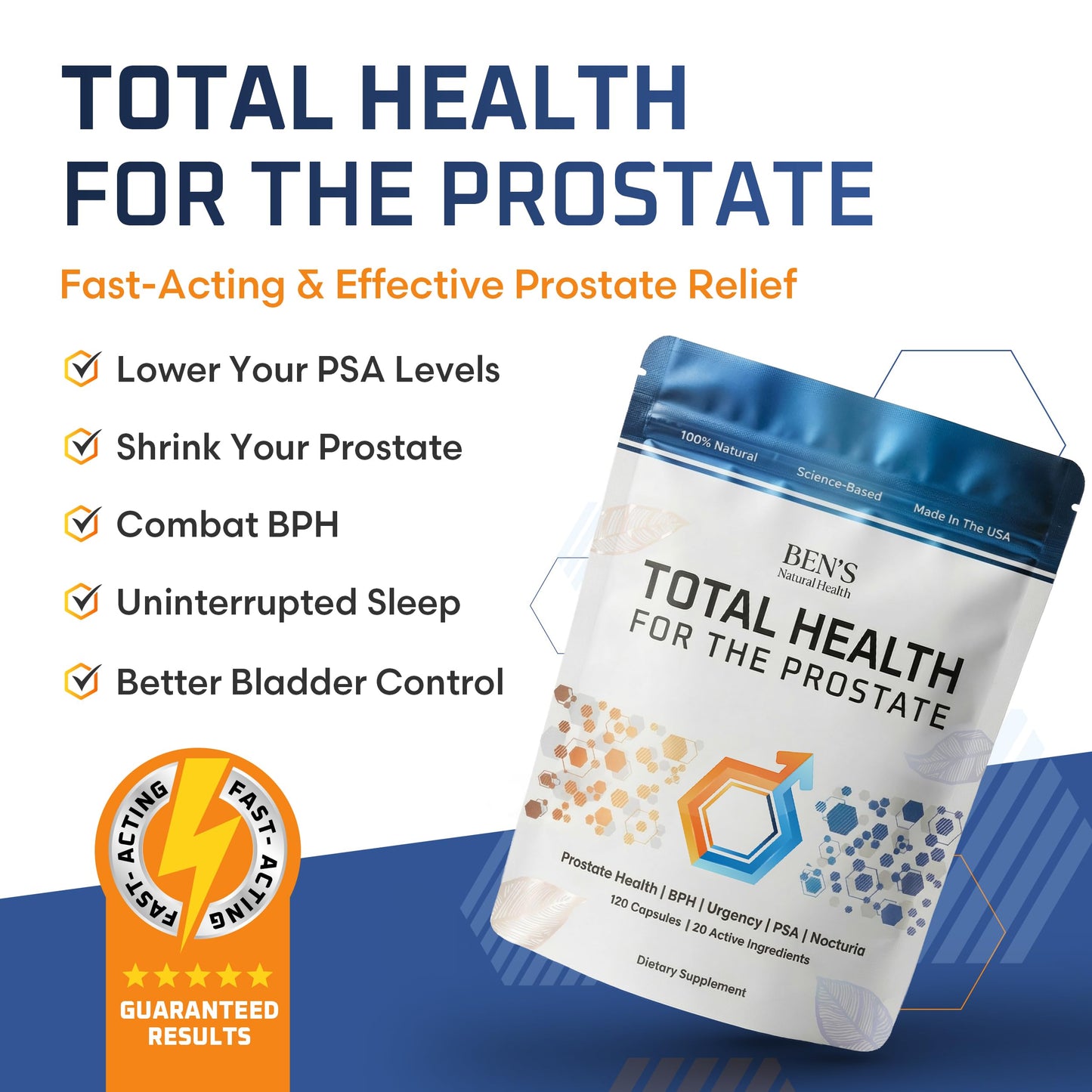Ben's Natural Health Total Health for the Prostate Supplement with Beta Sitosterol, Vitamins C, D, E, Zinc and Turmeric Capsule, 120 Count
