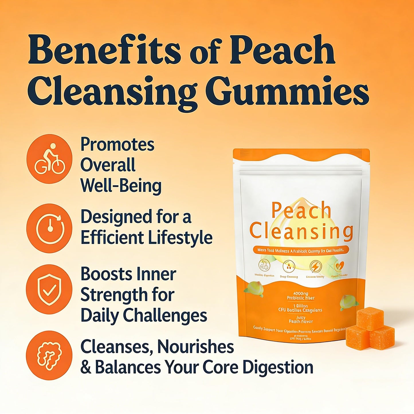 SERSANVE Peach Clean Prebiotic Fiber Gummies for Men 60 Gummies