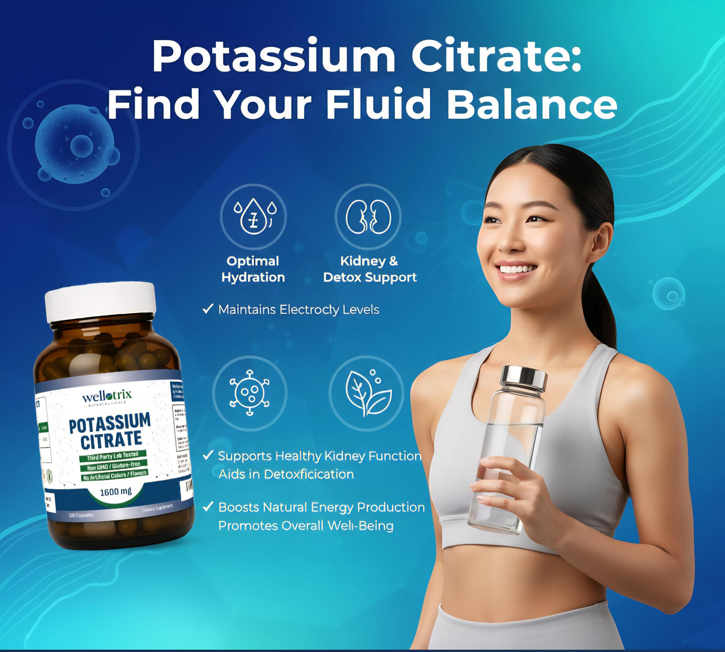Wellotrix Nutraceuticals Potassium Citrate 1600 mg Capsules, 120 Count