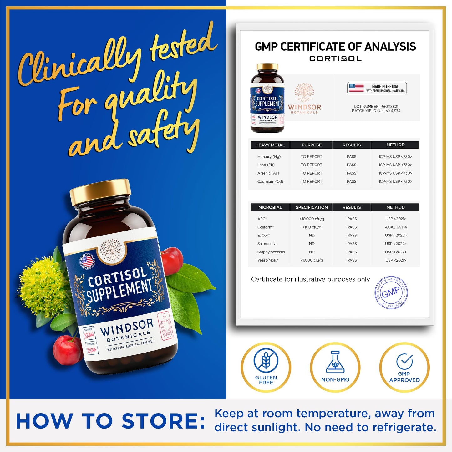 Windsor Botanicals 15-IN-1 Cortisol Supplements Capsules, 60 Count