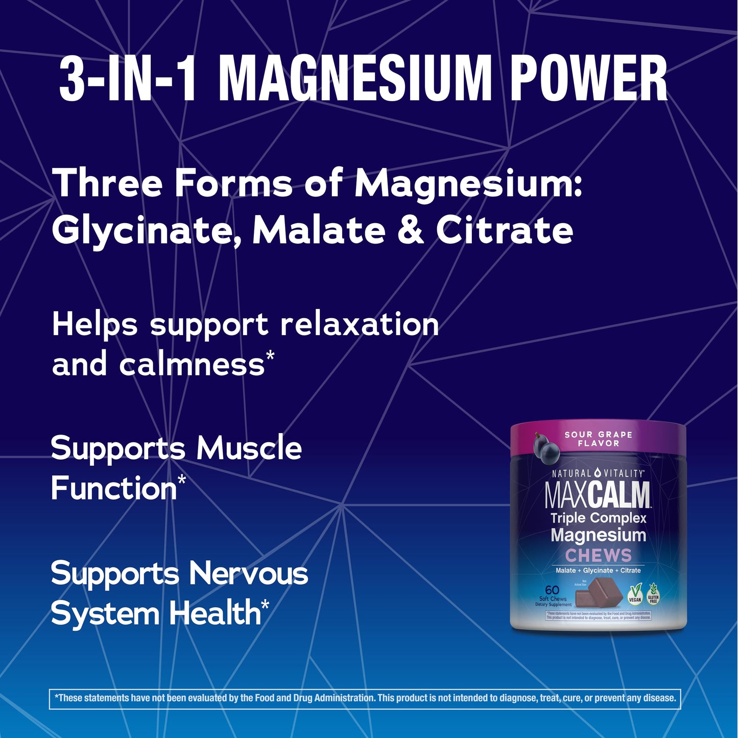 Natural Vitality MaxCalm Triple Complex Magnesium Chews Gummy 50 Count
