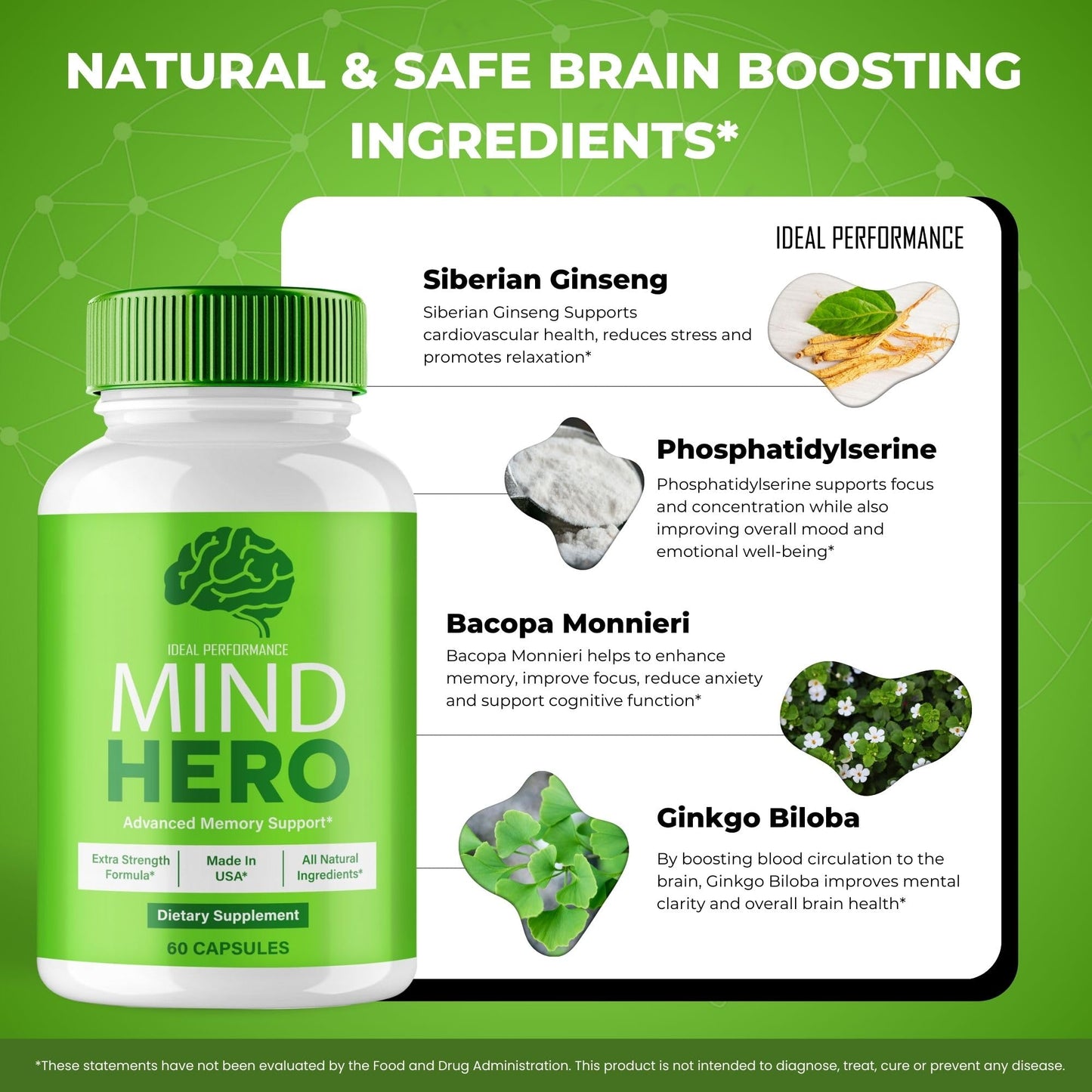 Ideal Performance Mind Hero Capsules Brain Health Support, 180 Capsules