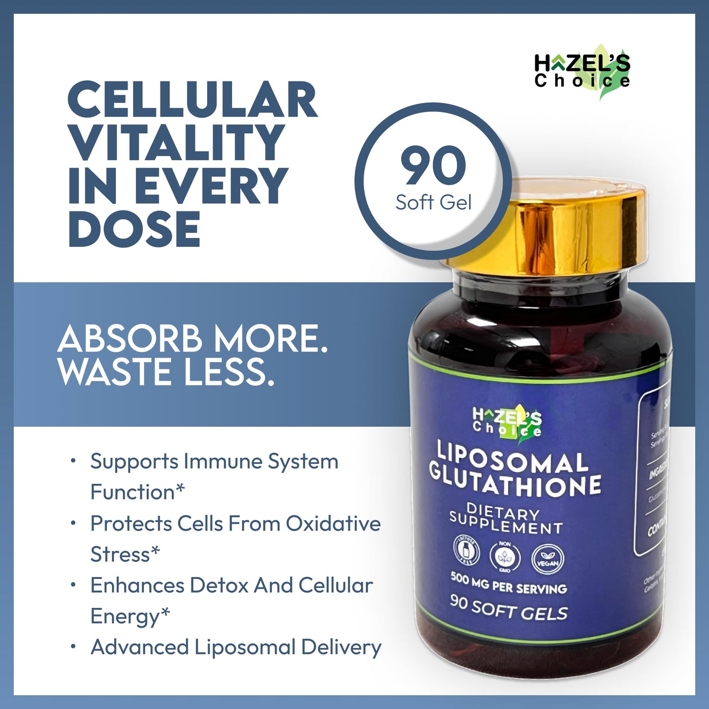 HAZEL'S Choice Liposomal Glutathione 500mg Soft Gels 90 Count