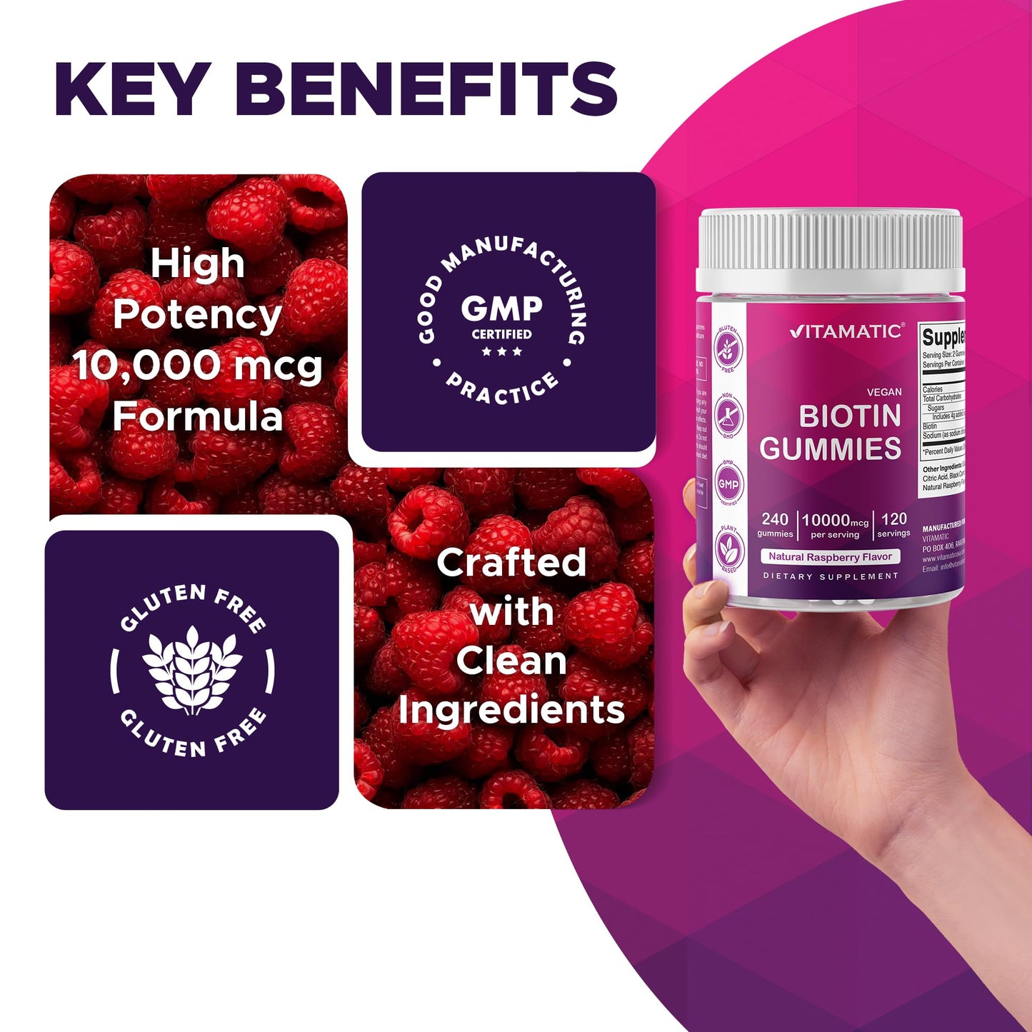Vitamatic Biotin Gummies 10,000 mcg, 240 Count