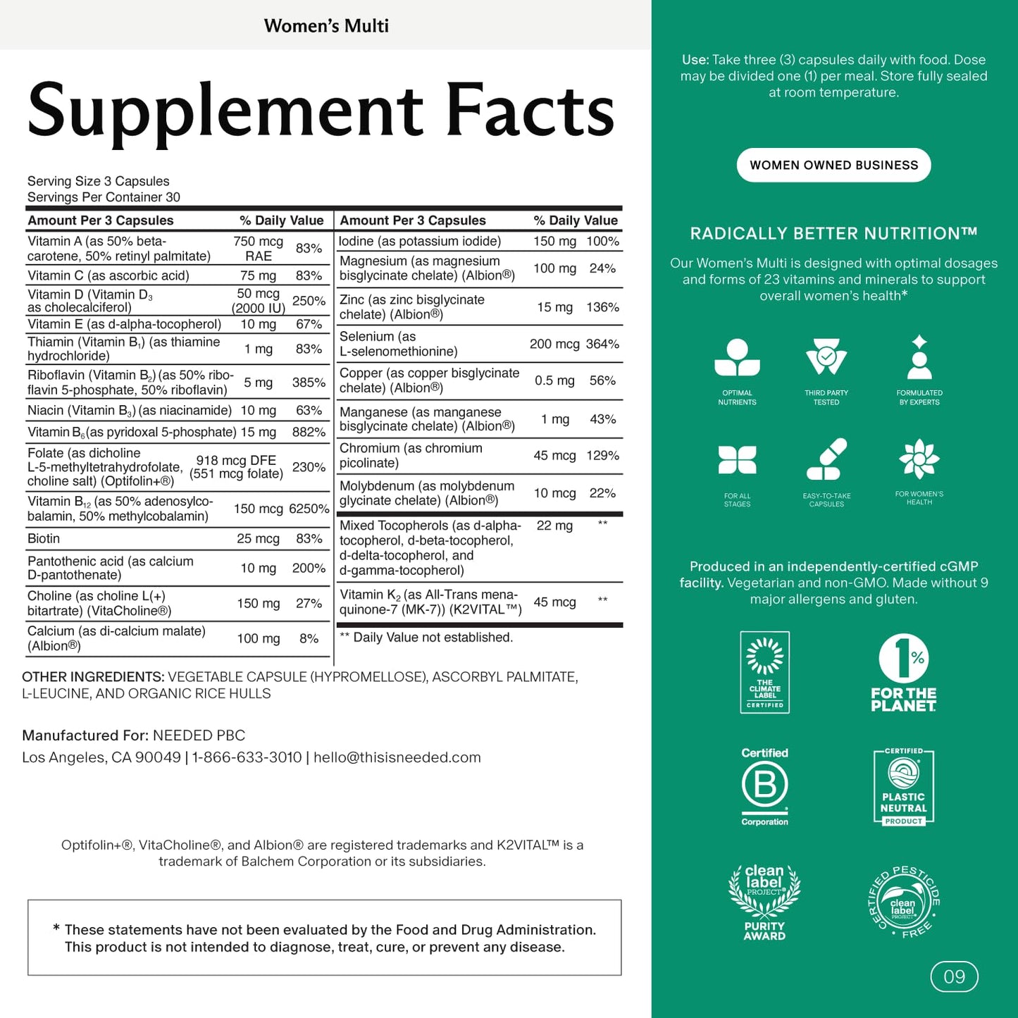 Needed Women's Multivitamin Capsule 90 Count